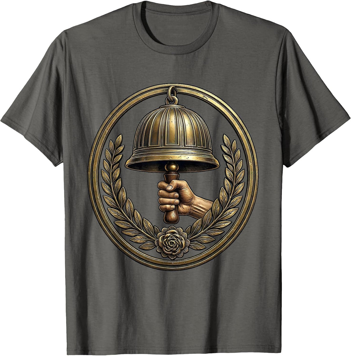 Men's Vintage Brass School Bell Graphic Design T-Shirt - Asphalt Grey