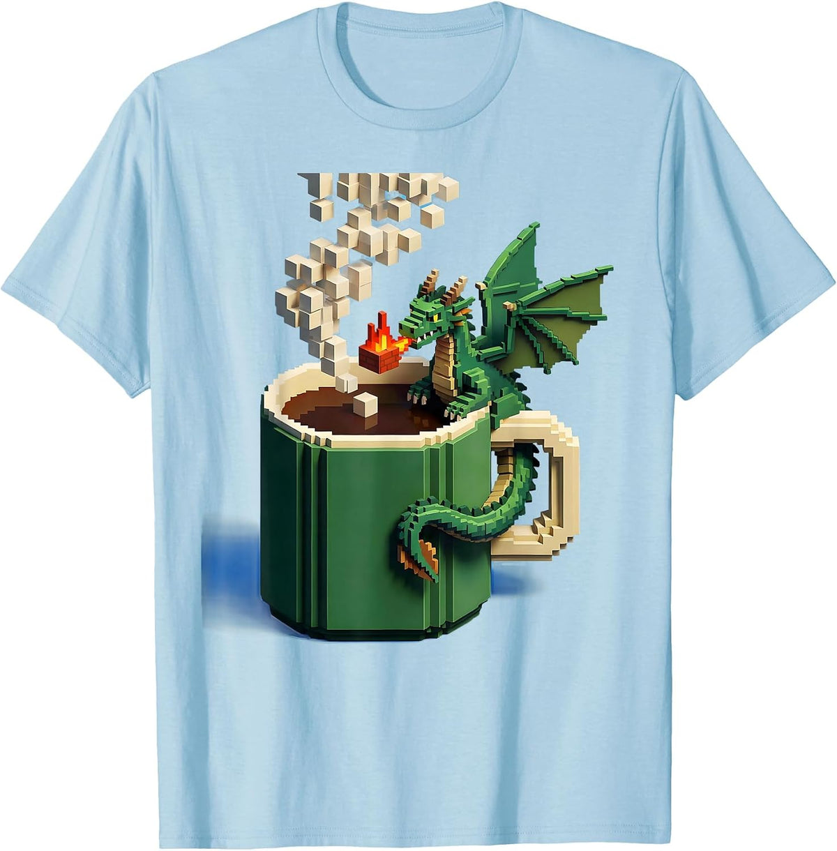 Men's Pixel-Art Dragon Mug Fantasy Gamer Whimsical Pride T-Shirt - Baby Blue