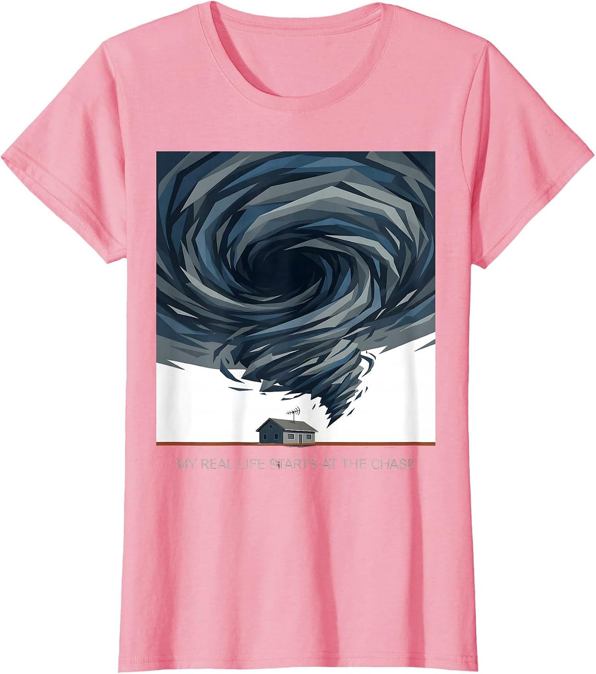 Women's My Real Life Starts At The Chase Storm Chaser Weather Humor T-Shirt - Pink