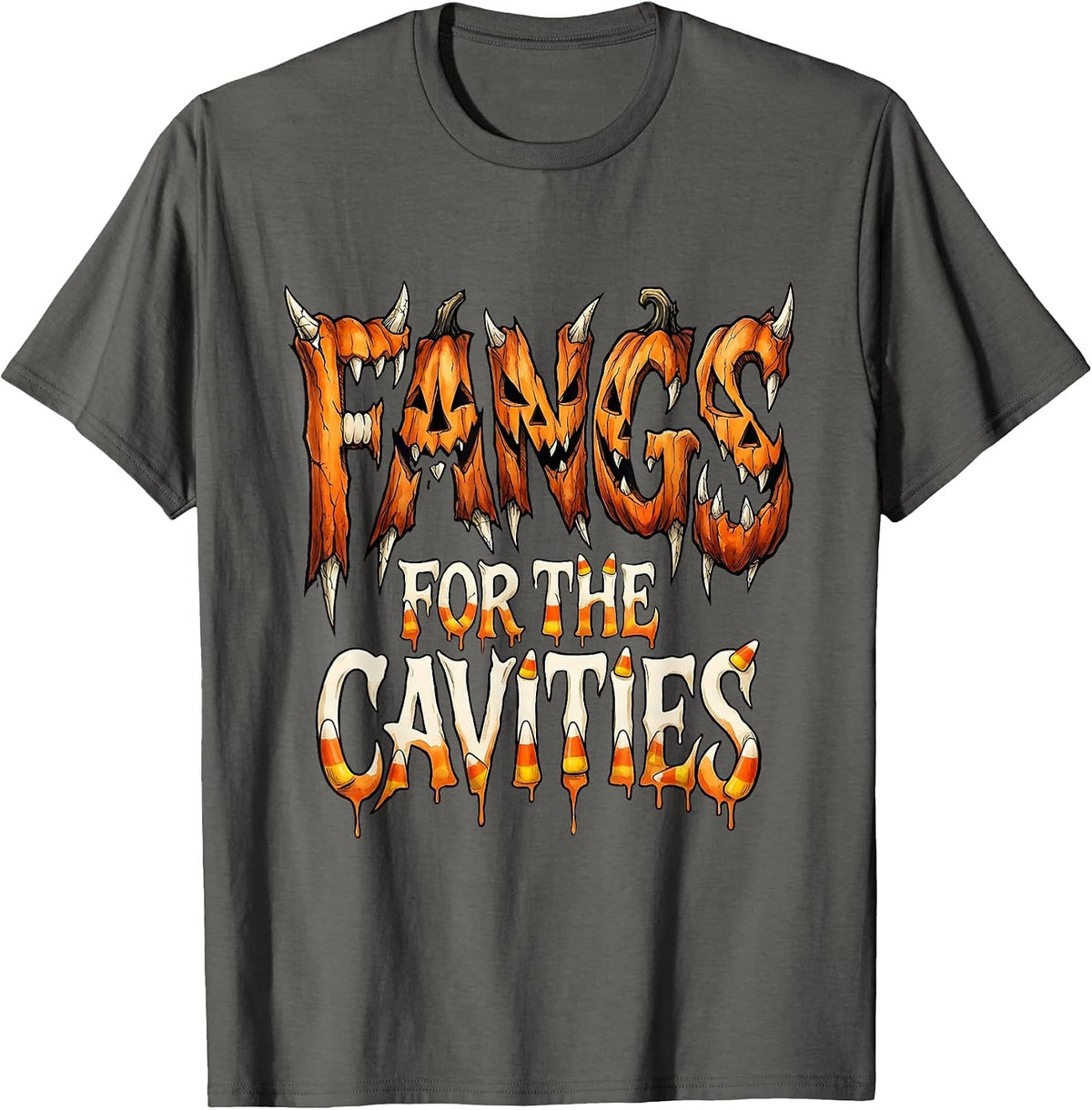 Fangs for the Cavities Halloween Dental Design T-Shirt - Asphalt Grey