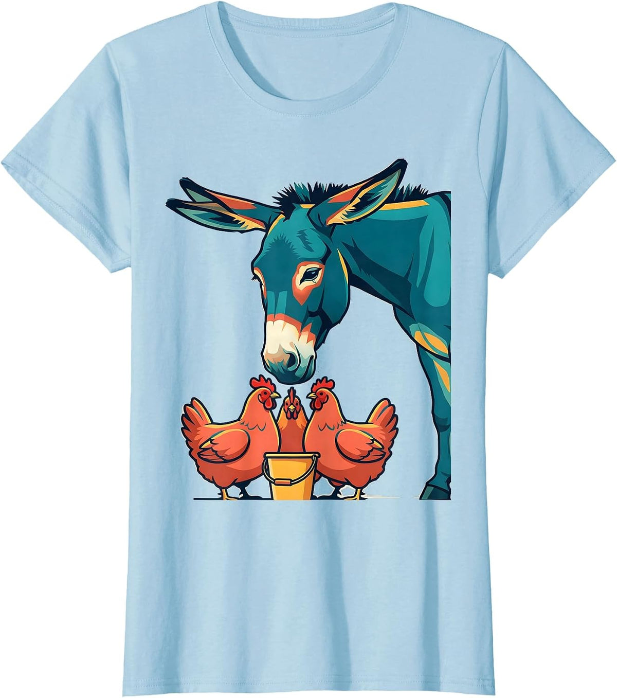 Women's Donkey And Chickens Farm Animal Humor Country Life T-Shirt - Baby Blue