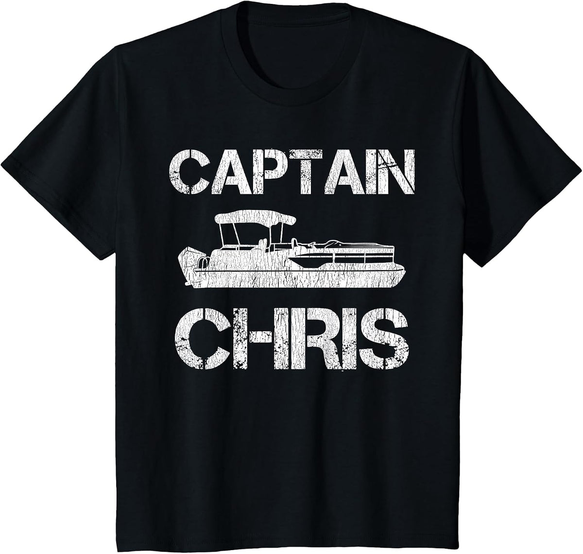 Captain Chris Pontoon Captain Funny Personalized Name Boat T-Shirt - Black