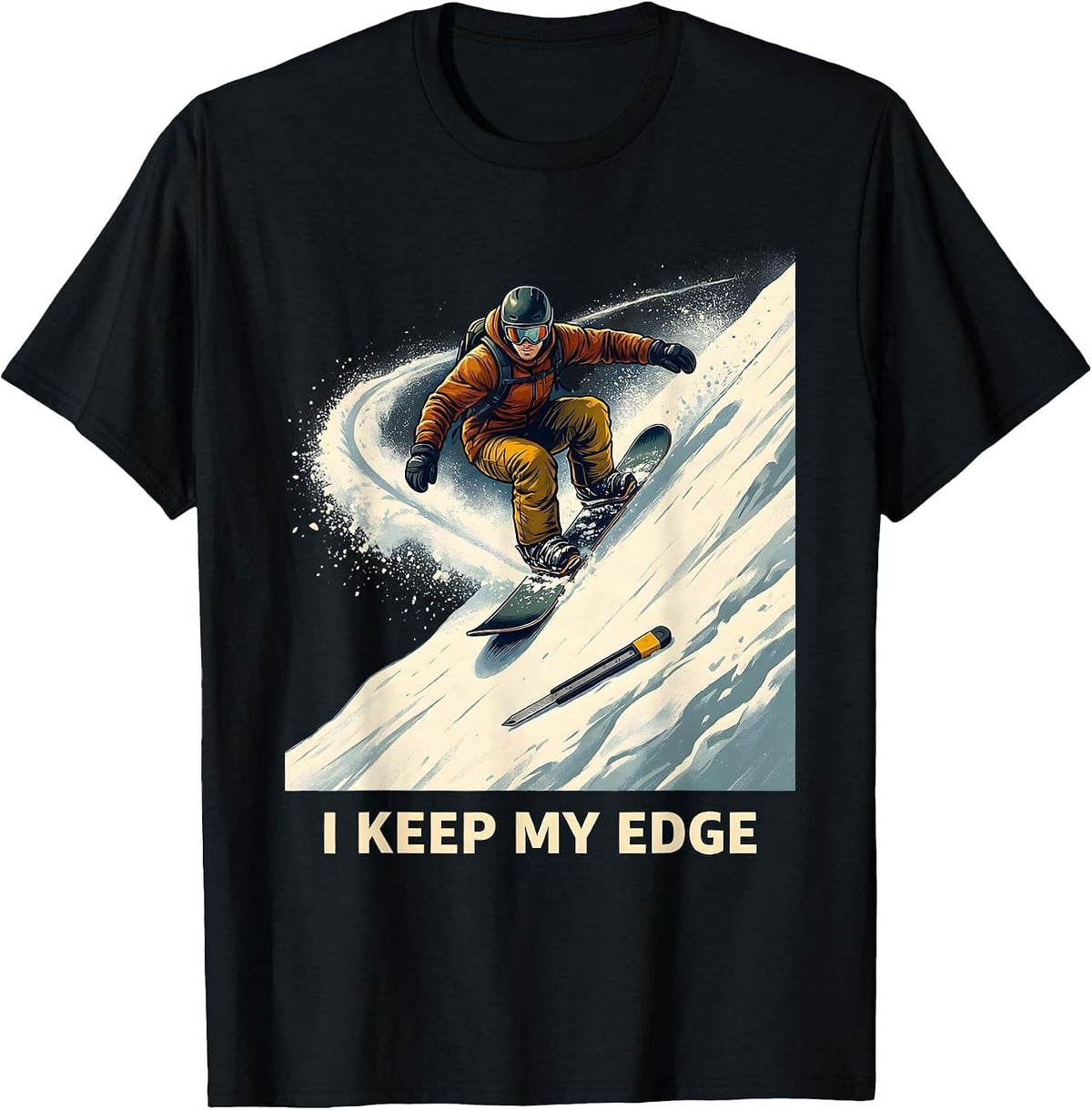 Men's I Keep My Edge Funny Snowboarder Winter Sports Humor T-Shirt - Black