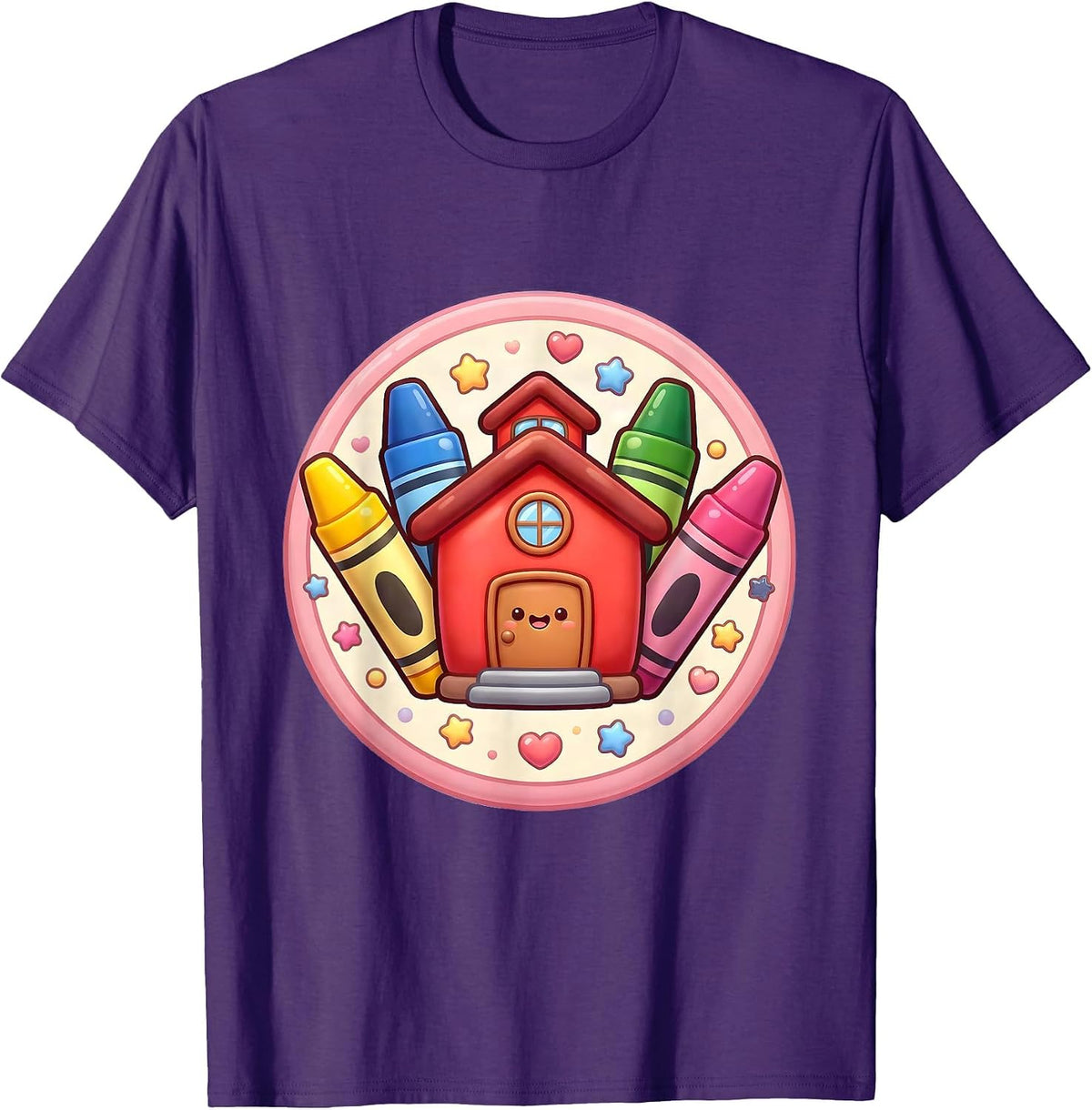 Men's Kindergarten Teacher Schoolhouse Crayon Art T-Shirt - Purple