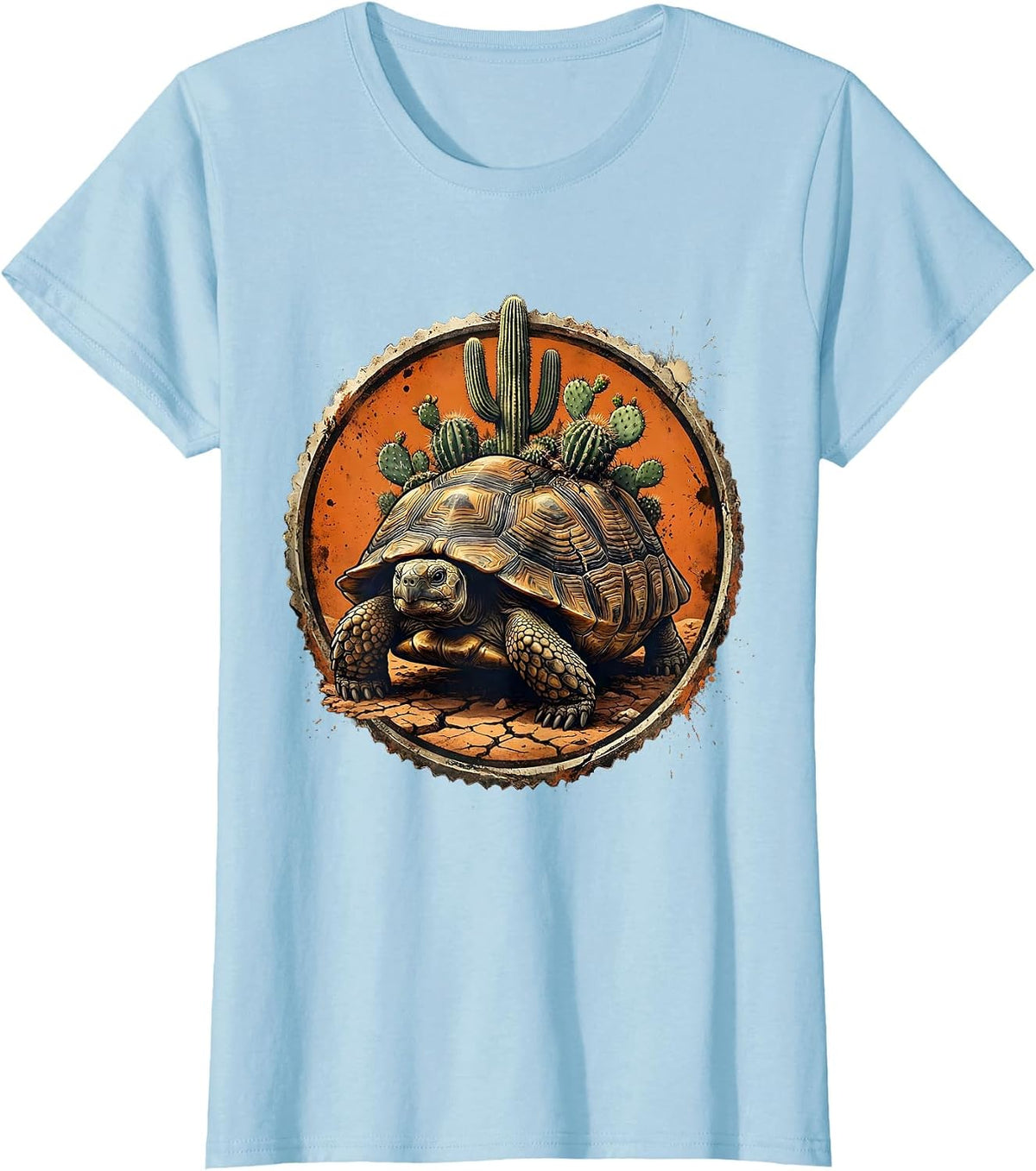 Women's Desert Tortoise with Cacti Western Nature Design T-Shirt - Baby Blue