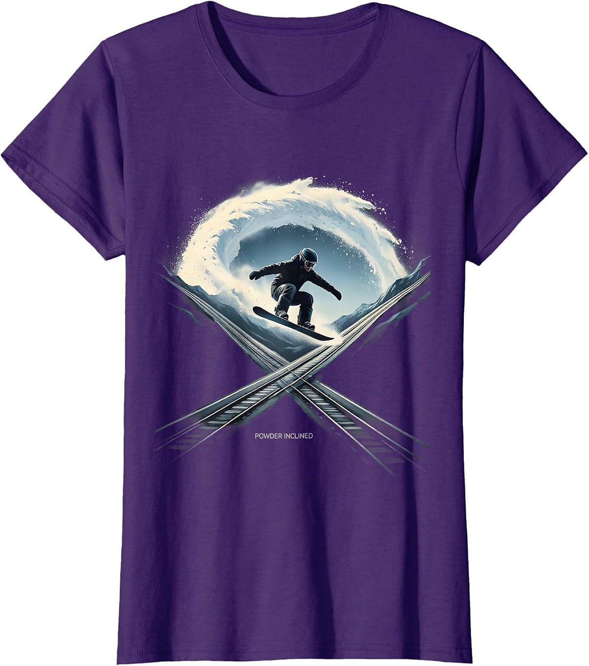 Women's Powder Inclined Minimalist Snowboarder Humor Winter Sports T-Shirt - Purple