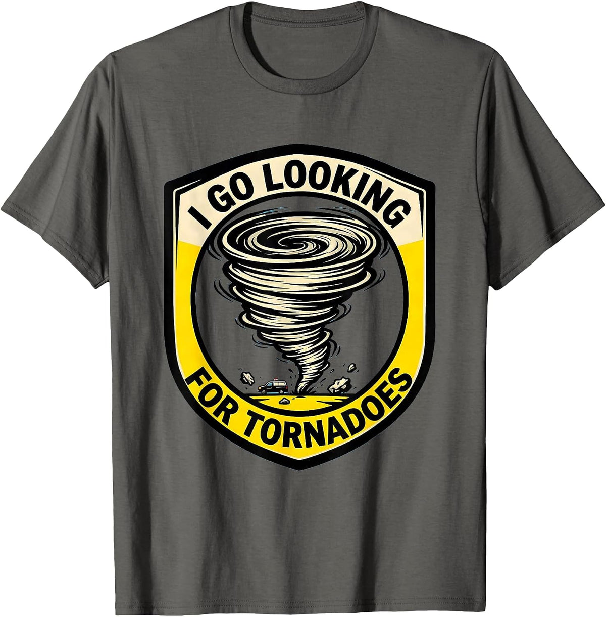 I Go Looking For Tornadoes Cartoon Storm Chaser Meteorology T-Shirt - Asphalt Grey