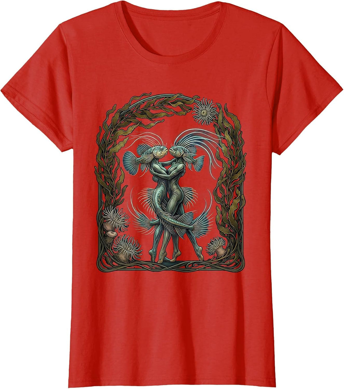 Glowing Deep-Sea Fish Ballroom Dance Art T-Shirt - Red