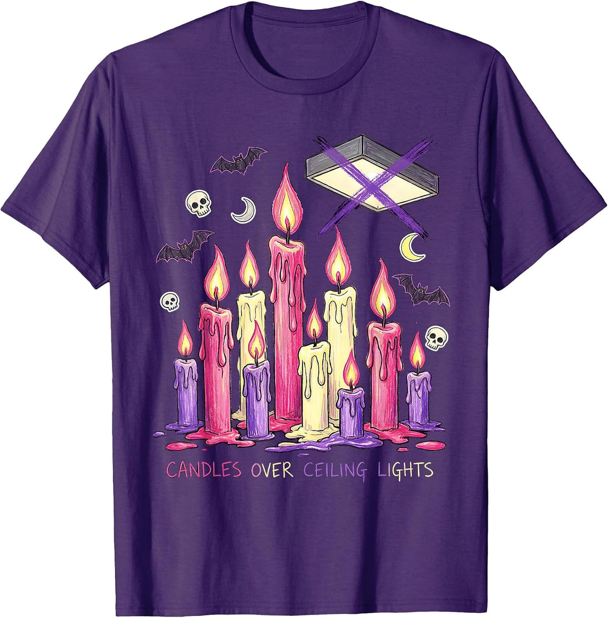 Men's Candles Over Ceiling Lights Goth Aesthetic Design T-Shirt - Purple
