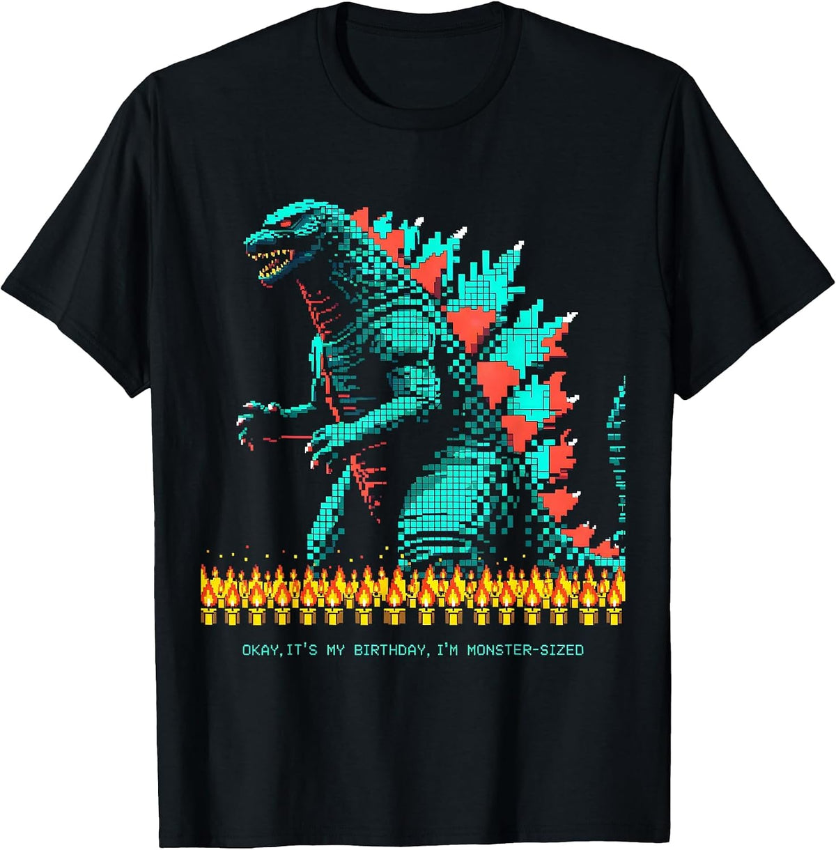 Men's Okay, It's My Birthday, I'm Monster-Sized Pixel Art T-Shirt - Black