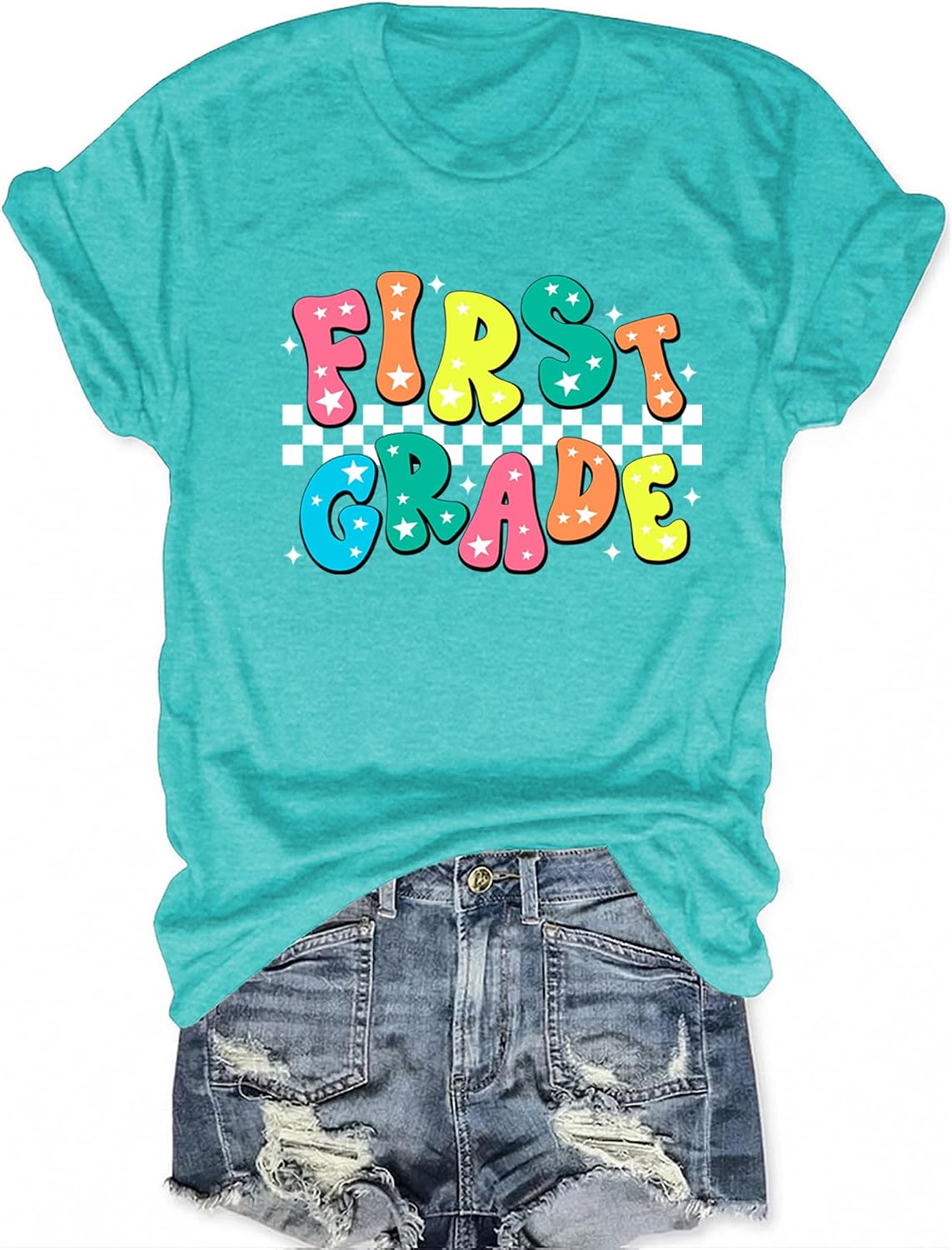 First Grade Teacher Shirts for Women: Teach Life T-Shirts Tops Teaching Gifts Inspiration Blouse Tees - Blue3