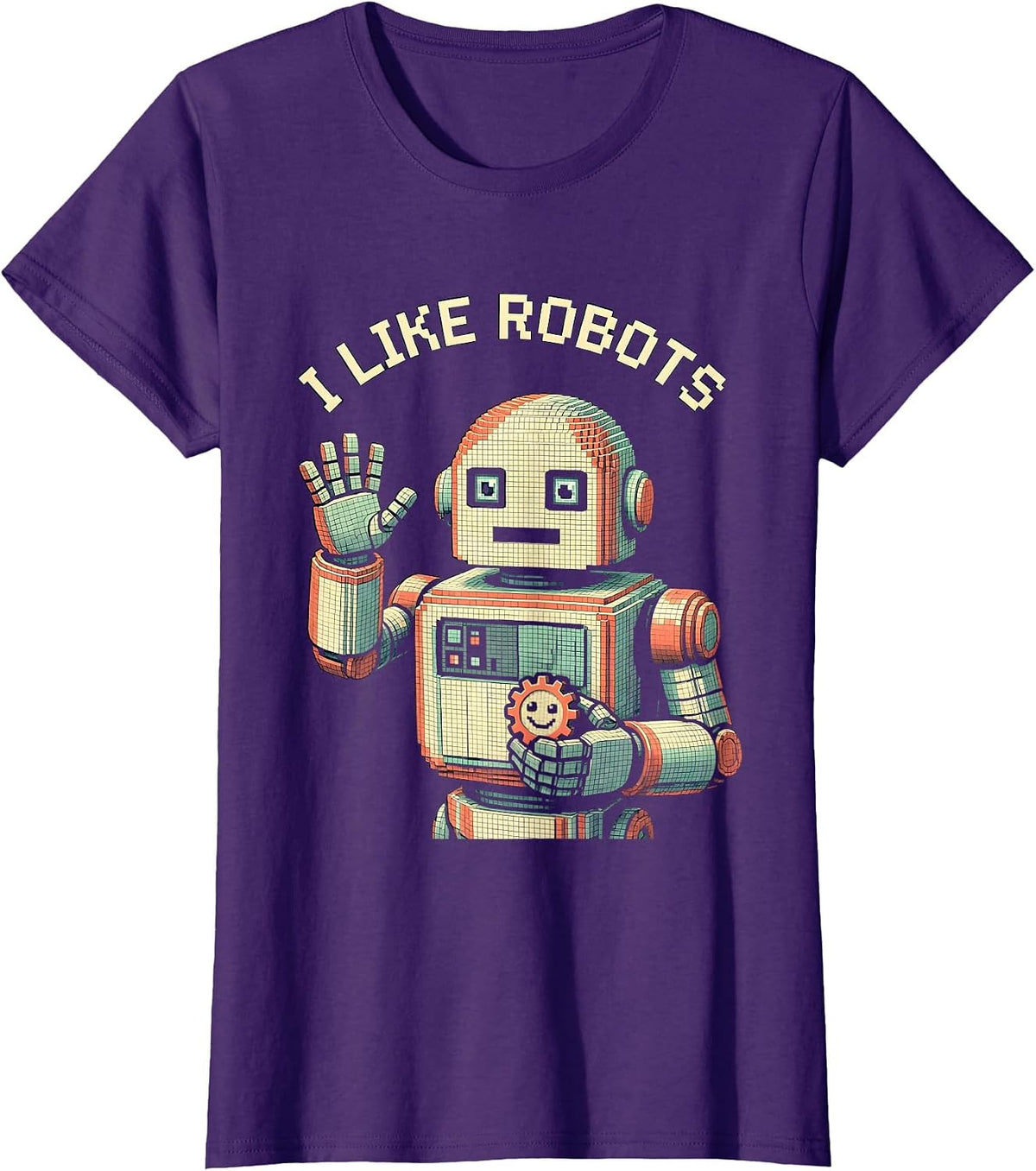 Women's I Like Robots Cute Pixel Art Robot Lover Kids Birthday Gift T-Shirt - Purple