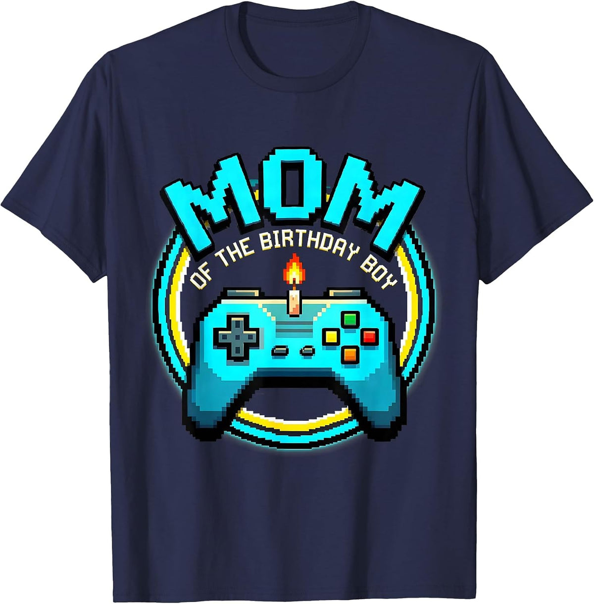 Men's Mom Of The Birthday Boy Pixel Art Video Game Birthday Party T-Shirt - Navy Blue