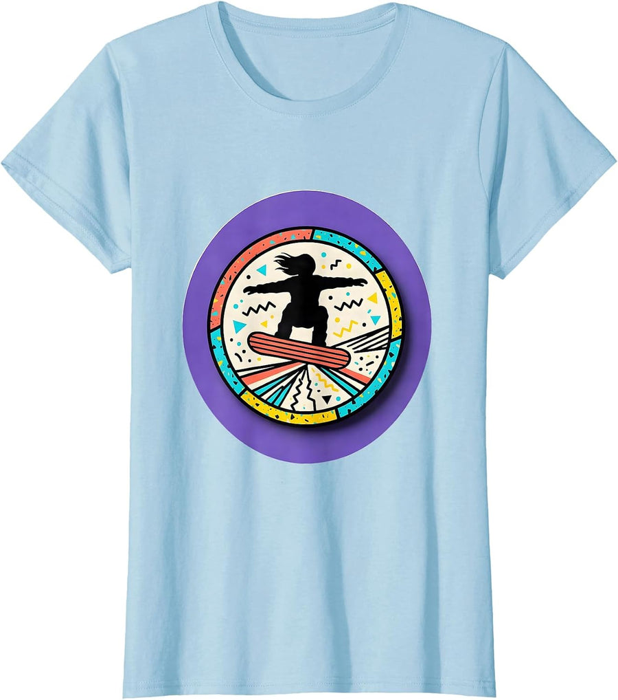 Women's Snowboarder Carving Turns Down the Mountain T-Shirt - Baby Blue