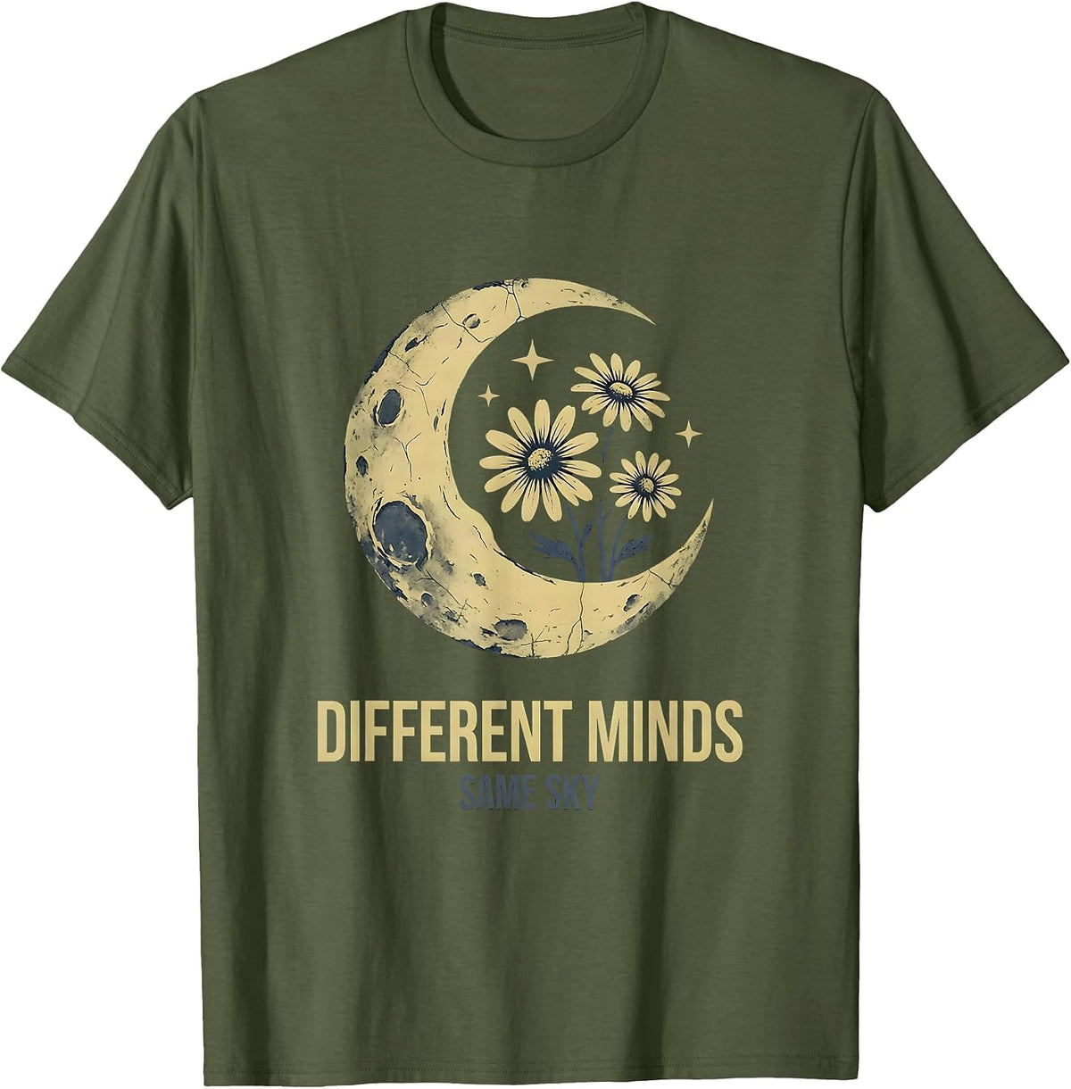 Different Minds Same Sky Boho Celestial Special Education T-Shirt - Olive Green