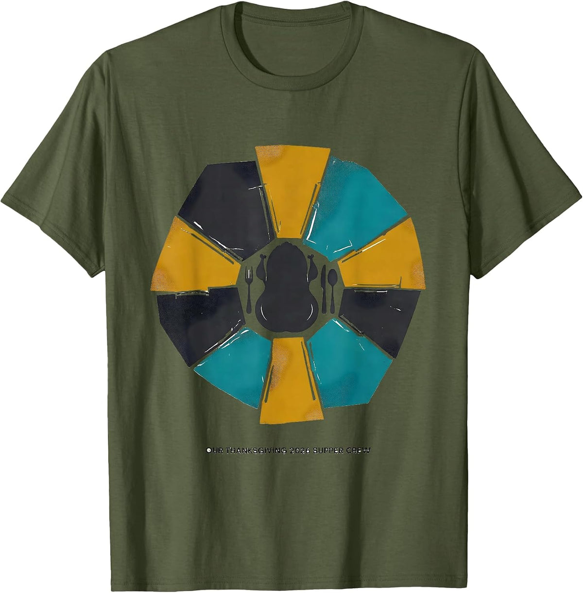 Men's Our Thanksgiving 2026 Supper Crew Midcentury Modern Family T-Shirt - Olive Green