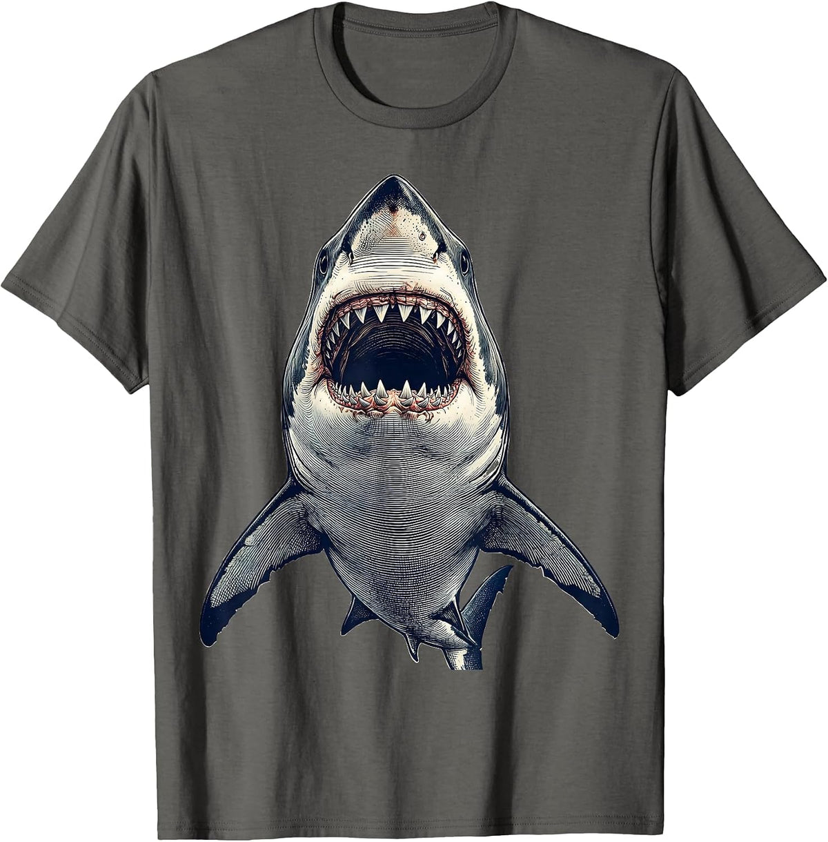 Great White Shark Below Surface Fishing Graphic T-Shirt - Asphalt Grey