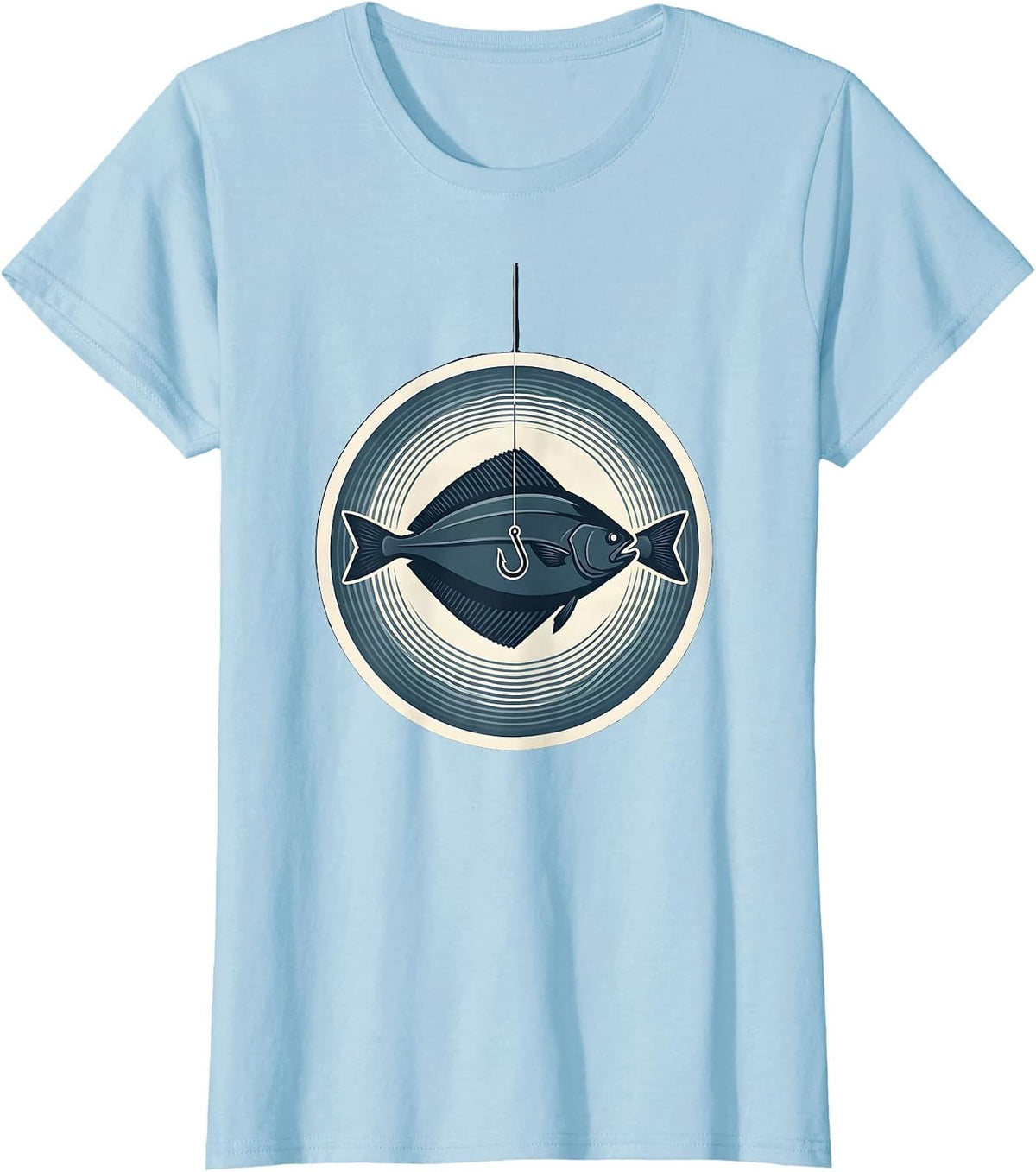 Alaska Halibut Fishing Hook Underwater Art T-Shirt - Baby Blue