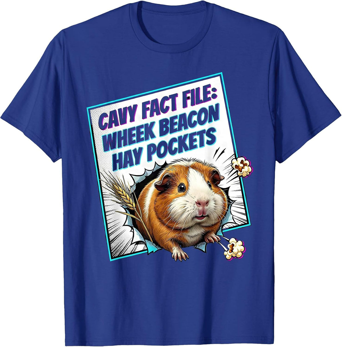Cavy Fact File: Wheek Beacon Hay Pockets Funny T-Shirt - Royal Blue