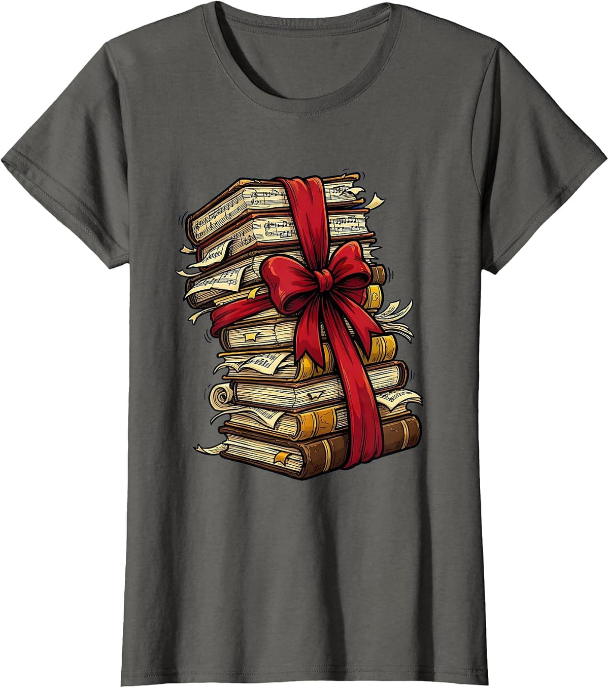 Women's Music Teacher Sheet Music Stack Graphic T-Shirt - Asphalt Grey