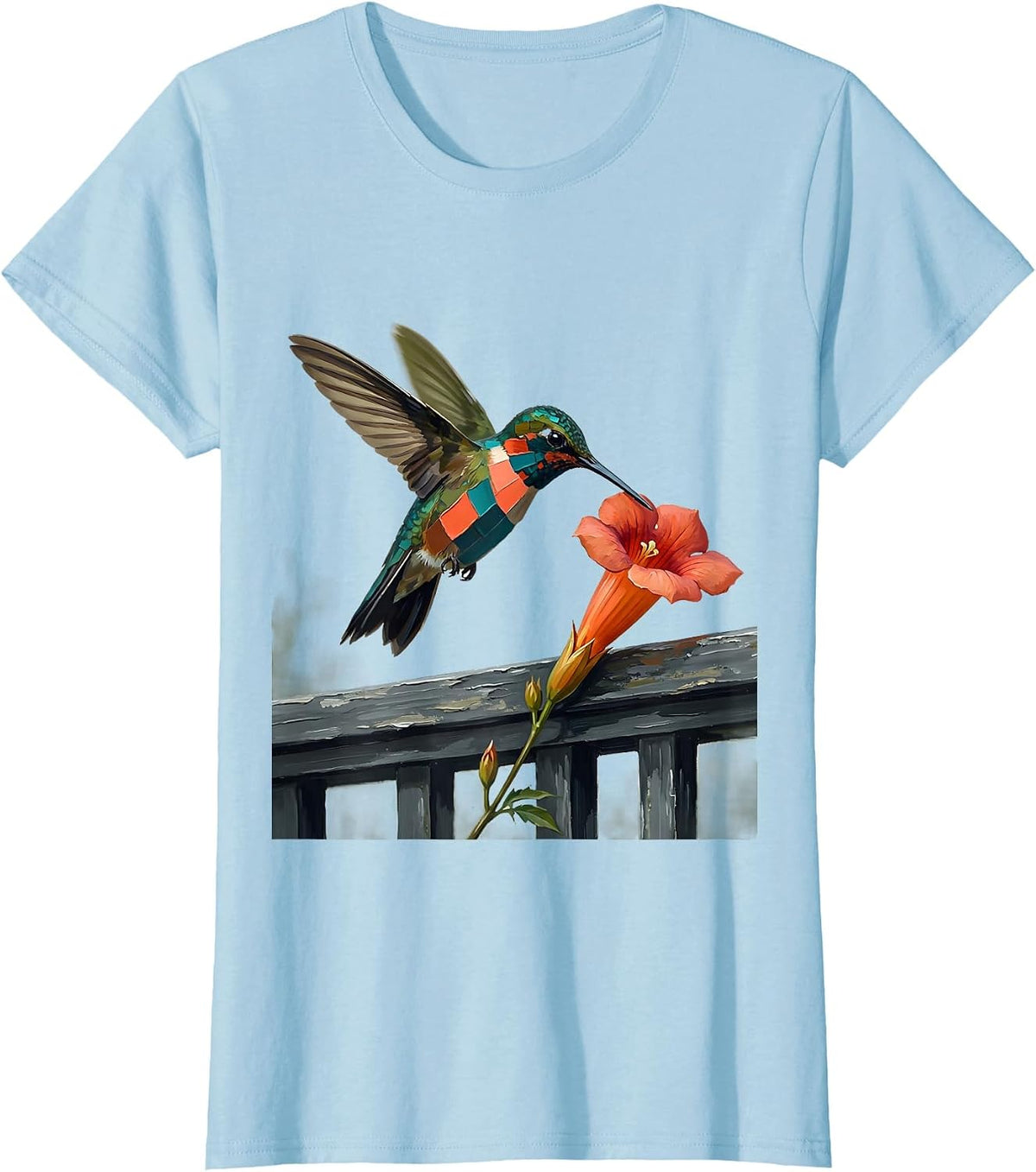 Hummingbird Porch Perch Nature Lover Birdwatching Humor T-Shirt - Baby Blue