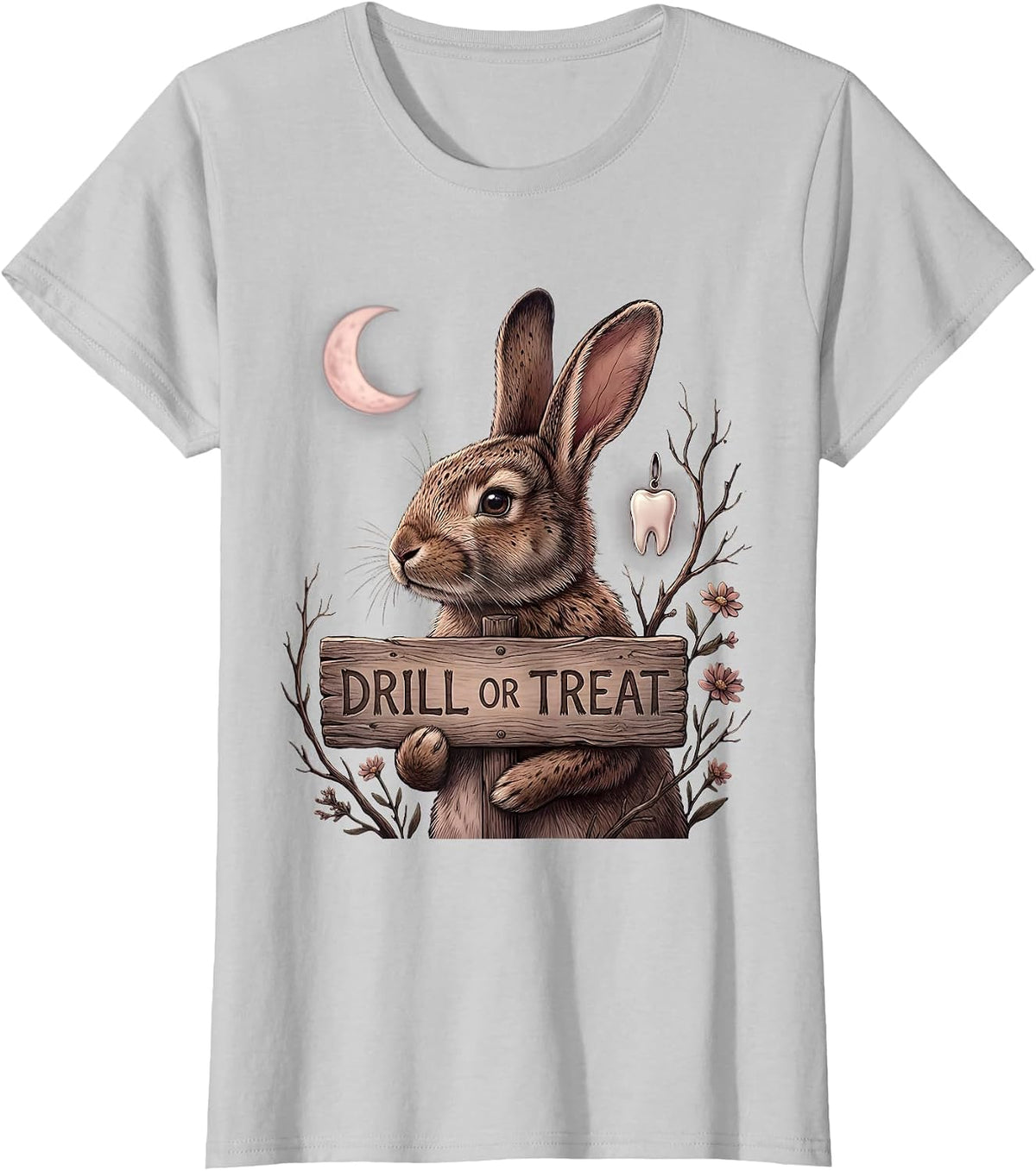 Drill or Treat Dental Halloween Design T-Shirt - Silver Grey