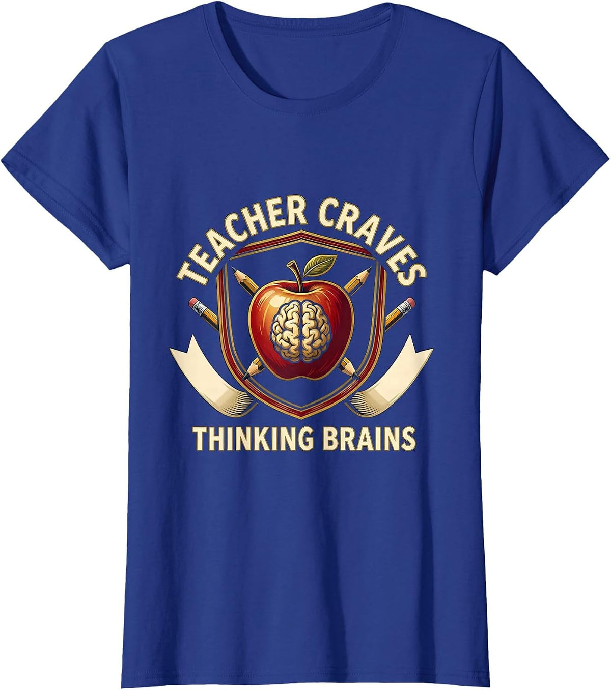 Women's Teacher Craves Thinking Brains Funny Teacher Halloween Humor T-Shirt - Royal Blue