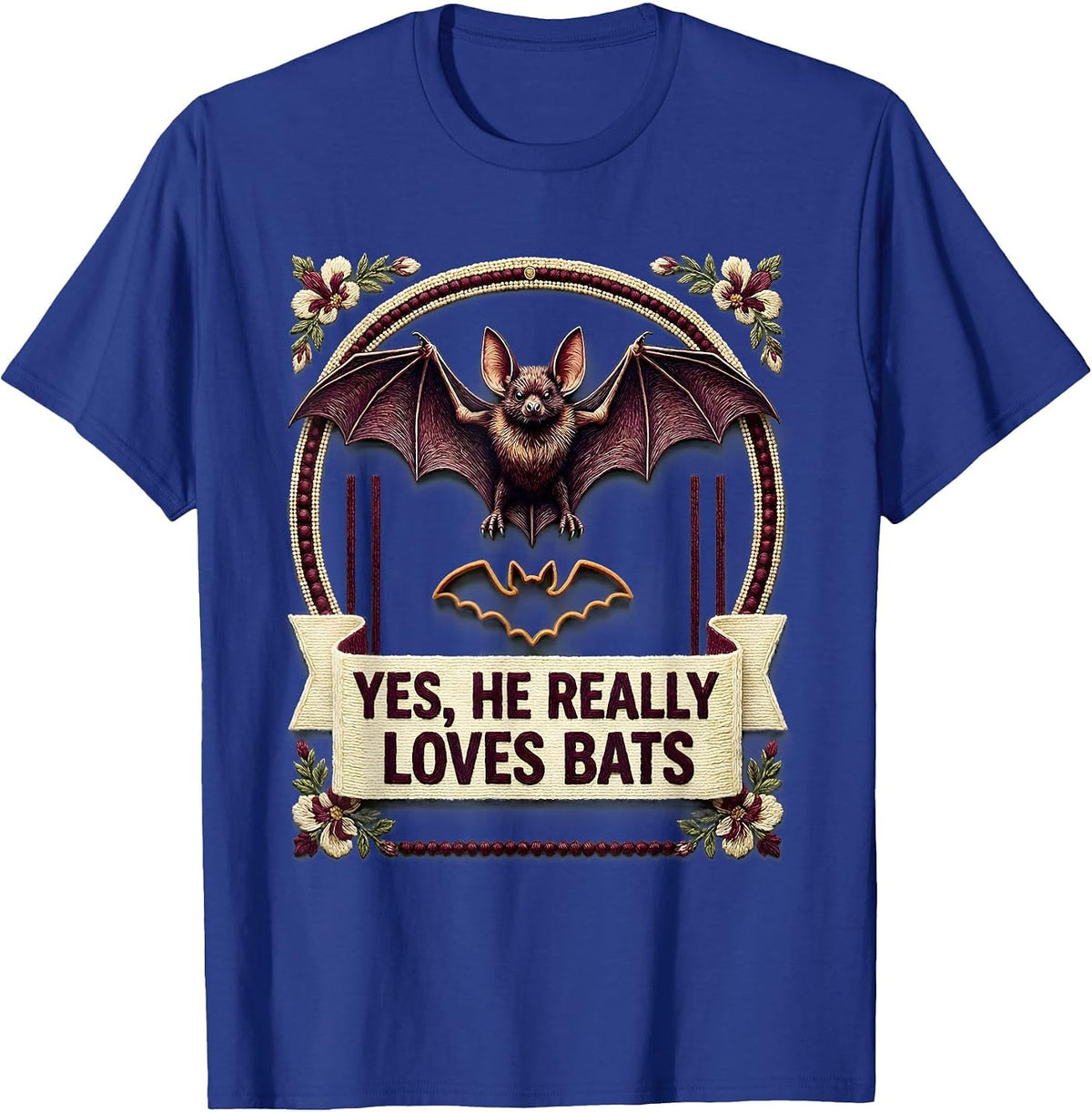 Yes, He Really Loves Bats Funny Bat Lover Halloween Humor T-Shirt - Royal Blue