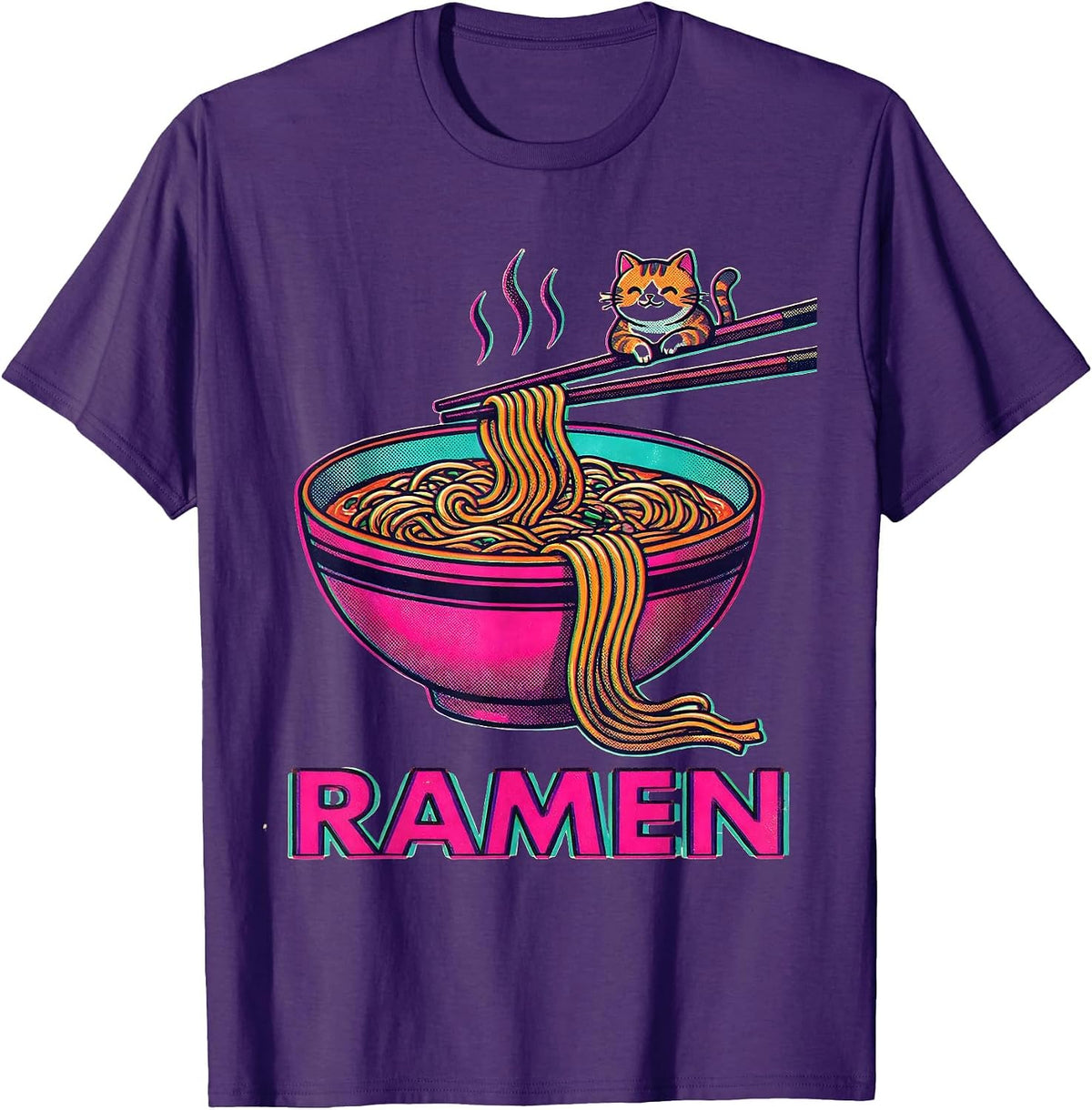 Men's RAMEN Kawaii Anime Cat Ramen Lover Funny Japanese Humor T-Shirt - Purple