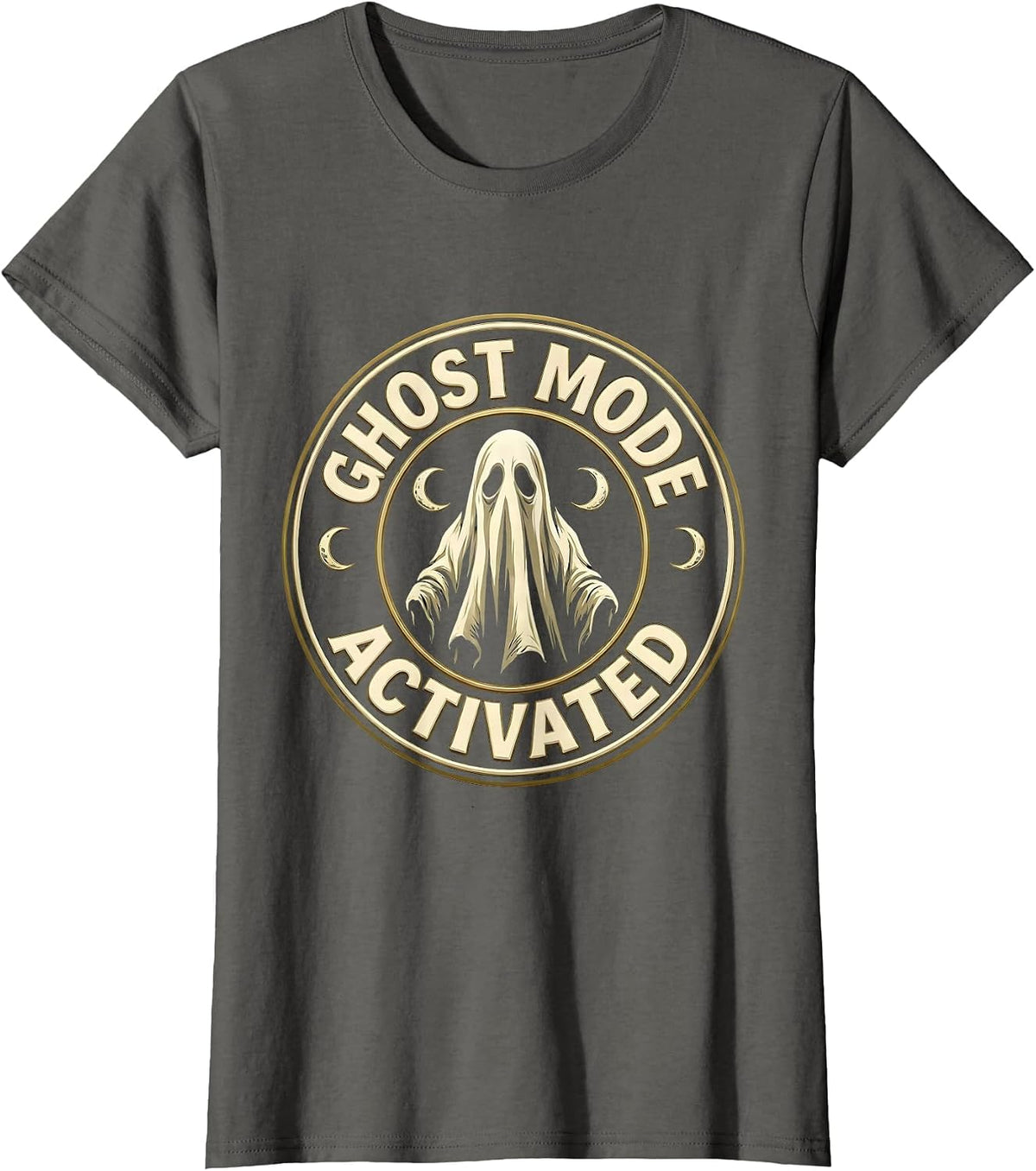 Ghost Mode Activated Spooky Season Design T-Shirt, Women, Asphalt Grey, Small - As Pictured