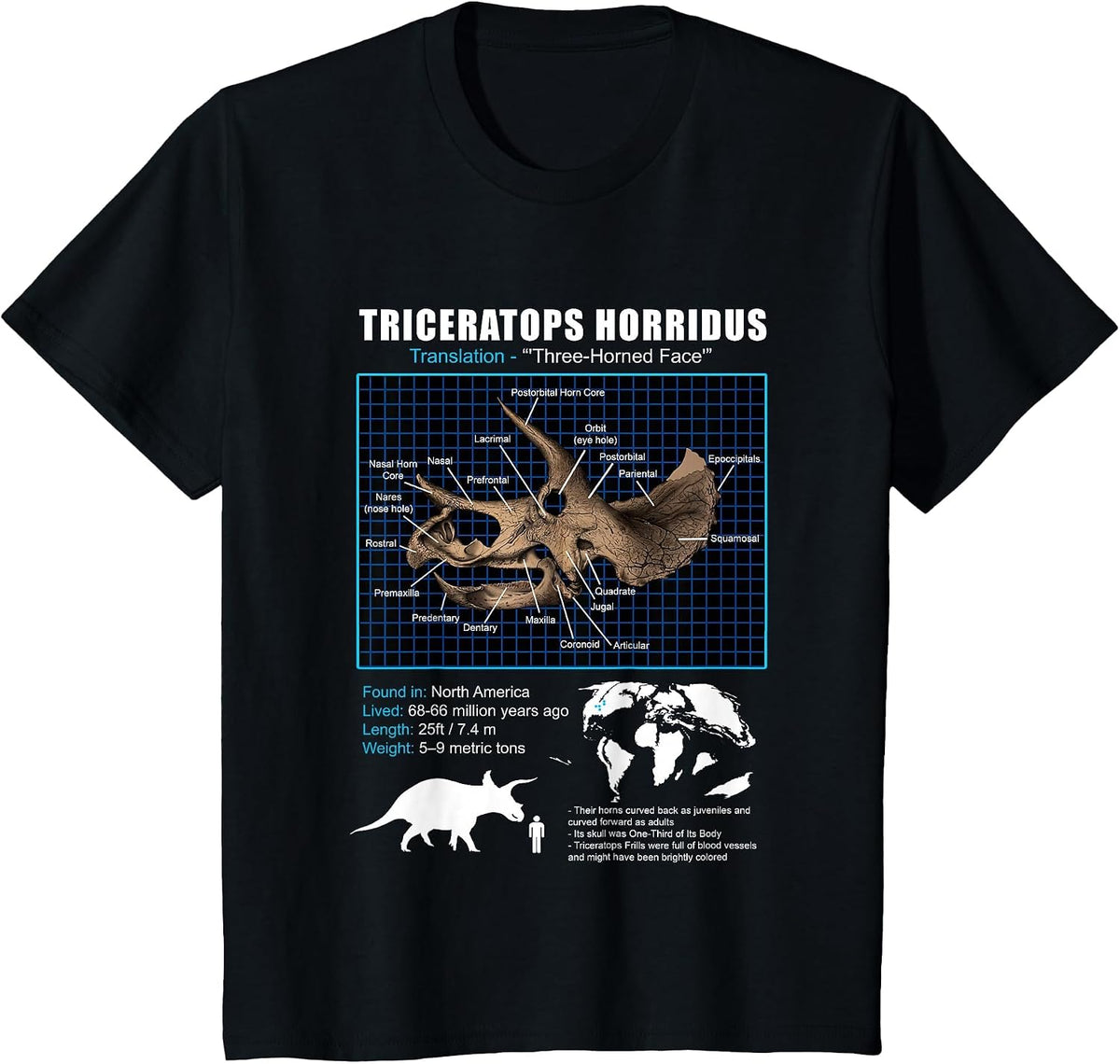 Triceratops Skull Anatomy T-Shirt - Black
