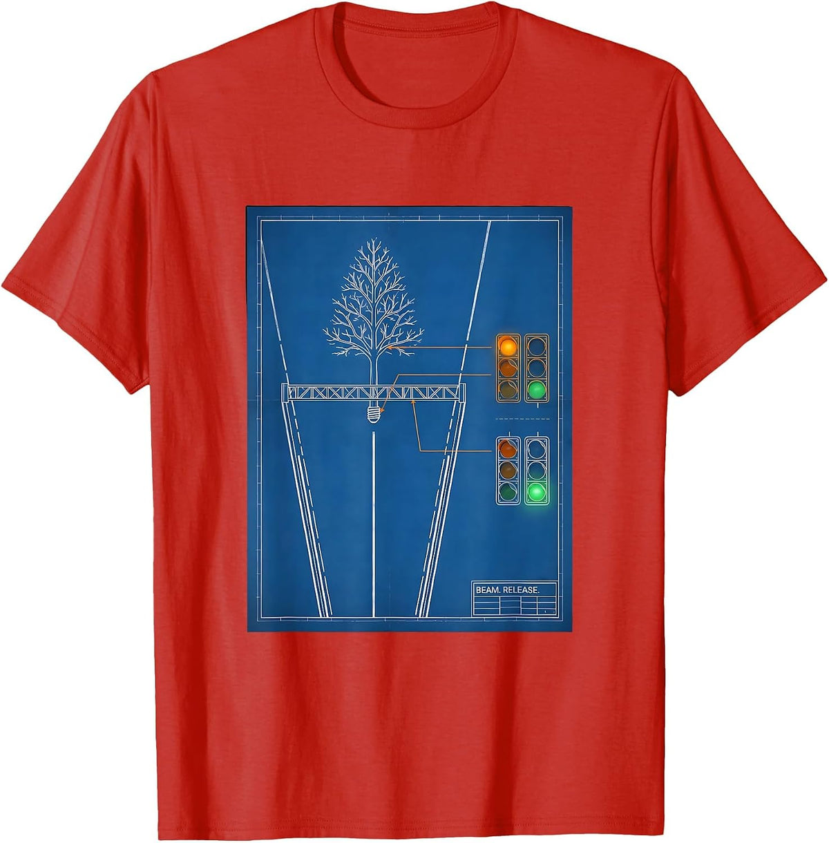 Men's Beam Release Technical Blueprint American Drag Racing RC Car T-Shirt - Red
