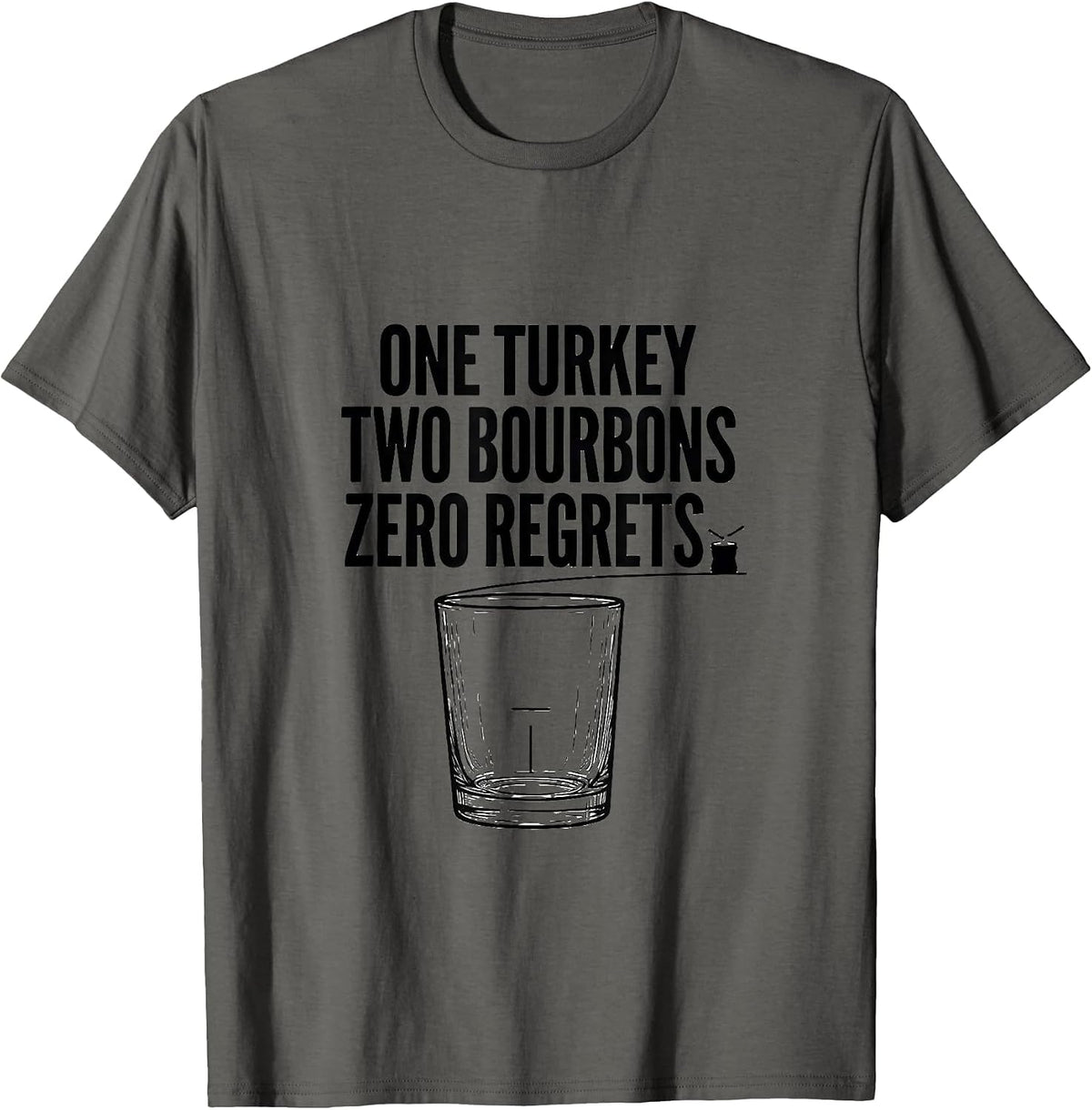 Men's One Turkey Two Bourbons Zero Regrets Funny Bourbon Drinker T-Shirt - Asphalt Grey