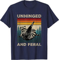 Unhinged and Feral Funny Humor Raccoon Lover Retro Raccoon T-Shirt - Navy Blue
