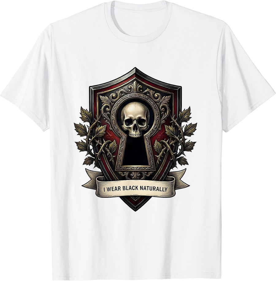 Men's I Wear Black Naturally Y2K Grunge Goth Alt Skull Emblem T-Shirt - White