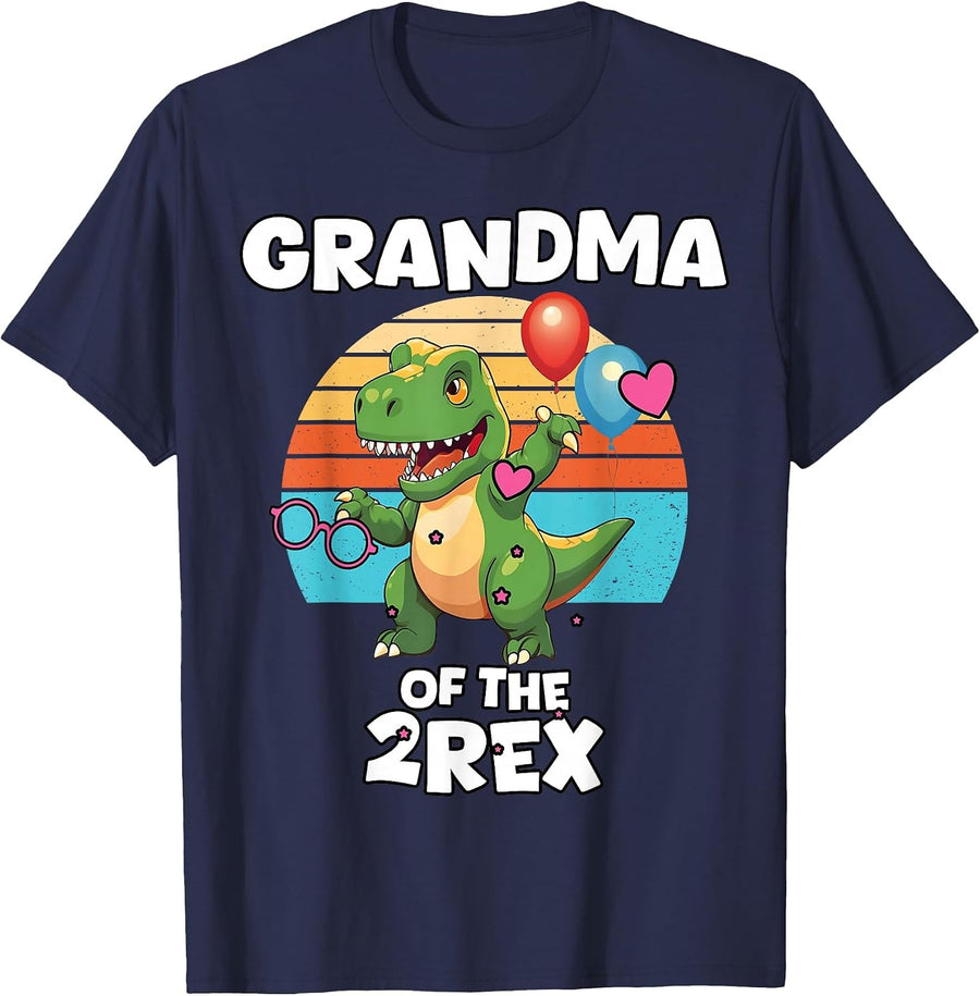 Grandma of The Two Rex Dinosaur Funny Birthday Saurus T-Shirt - Navy Blue