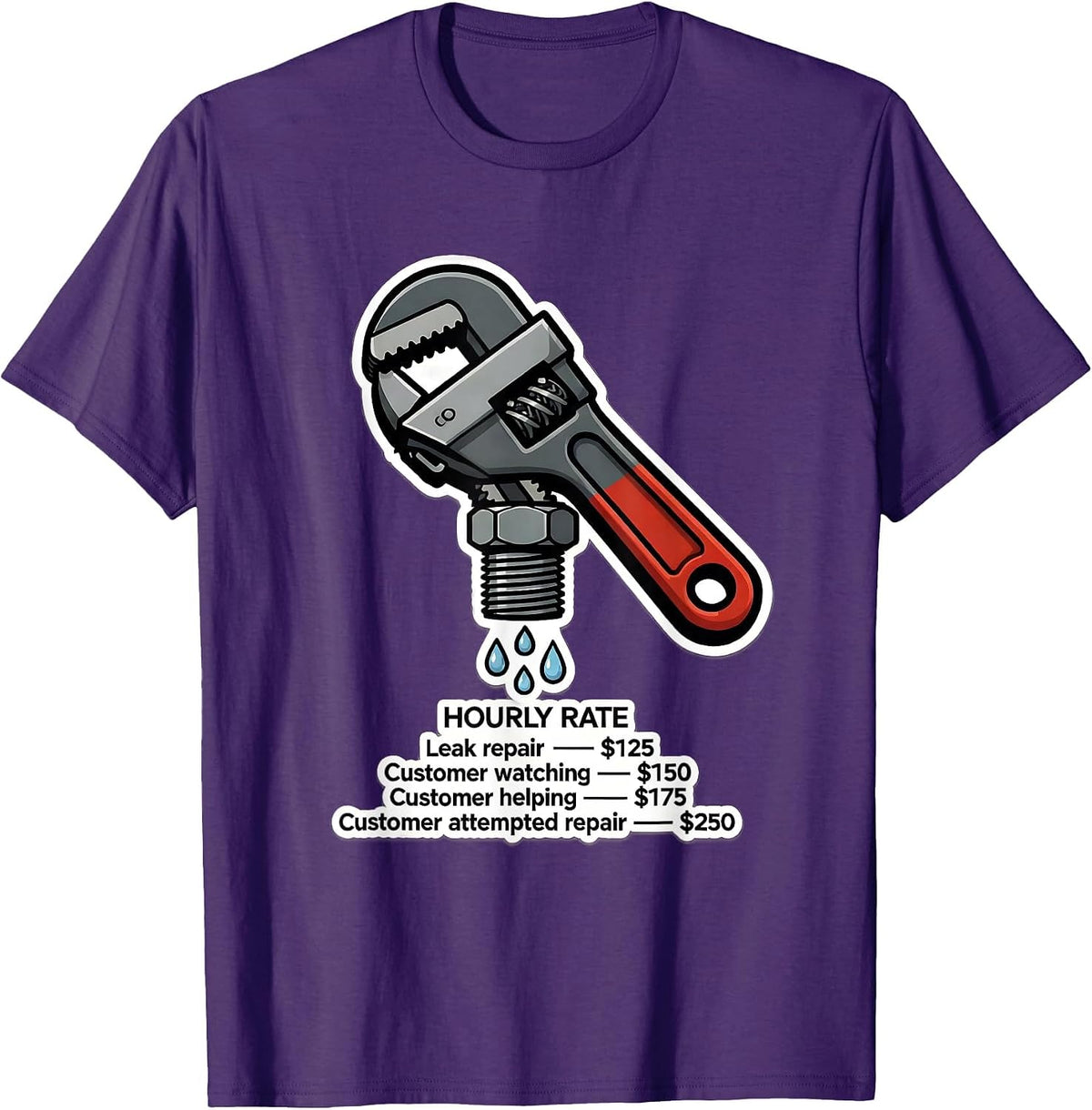 Men's HOURLY RATE Funny Plumber Dad Trade Joke Humor T-Shirt - Purple