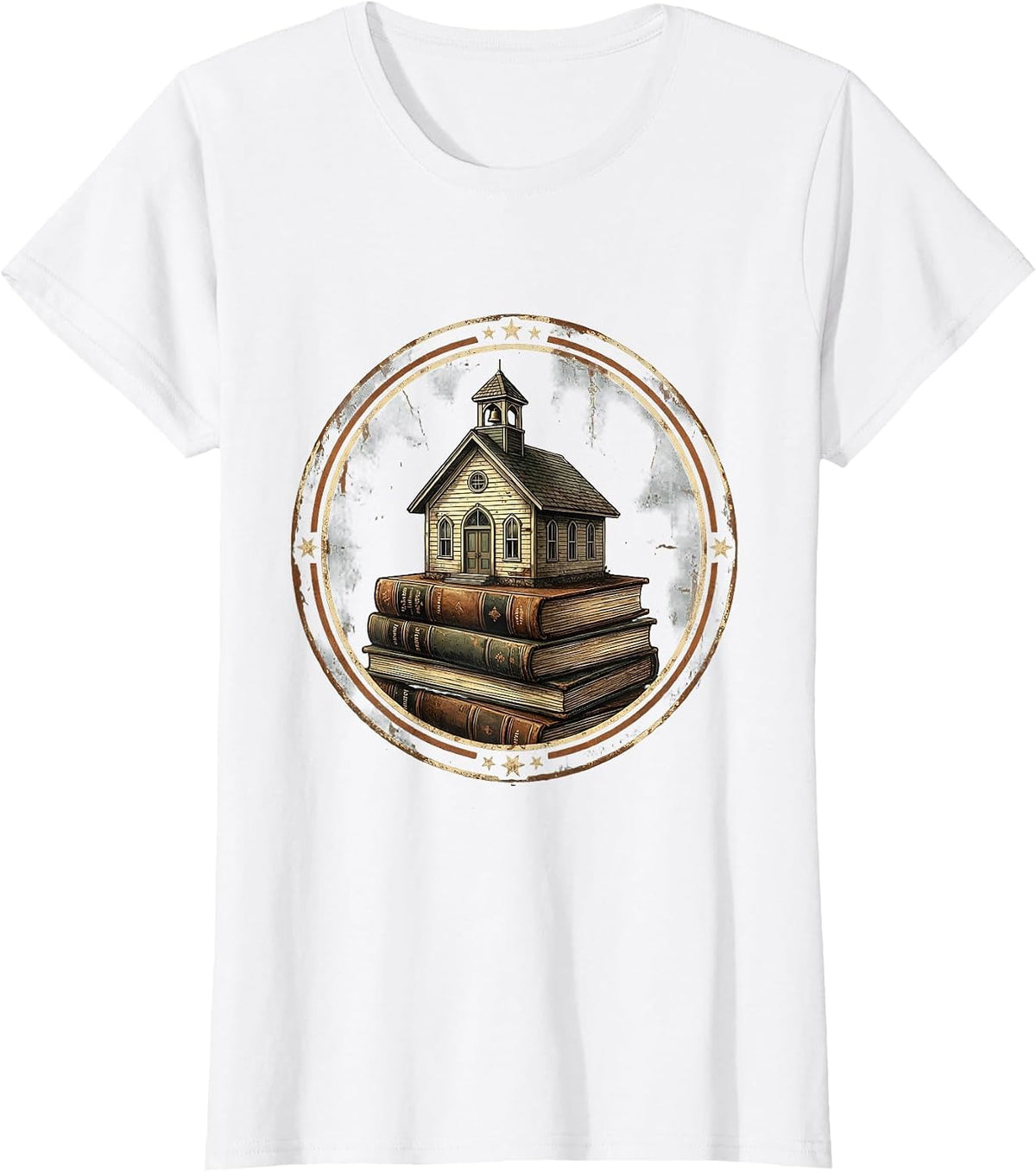 Third Grade Teacher Schoolhouse Books Illustration T-Shirt - White