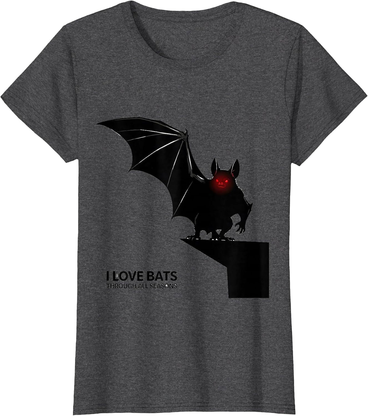 Women's I Love Bats Through All Seasons Vintage Bat Lover Halloween T-Shirt - Dark Heather Grey