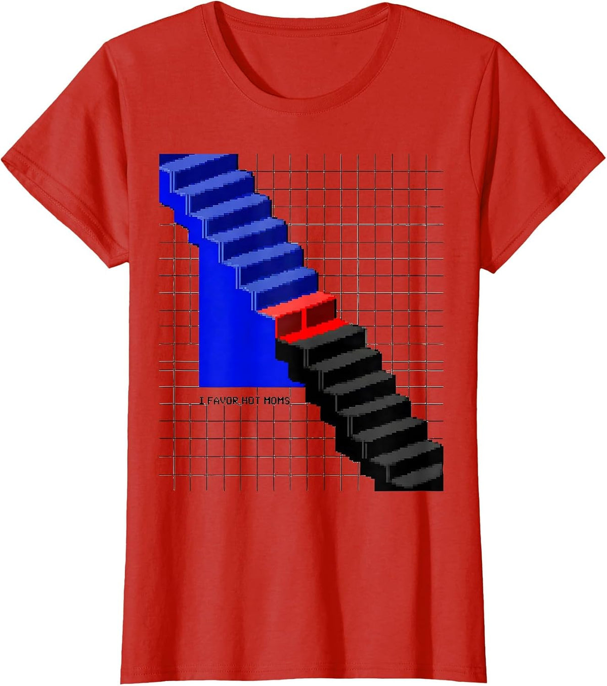 I Favor Hot Moms Funny Pixel Art Adult Humor Novelty T-Shirt - Red
