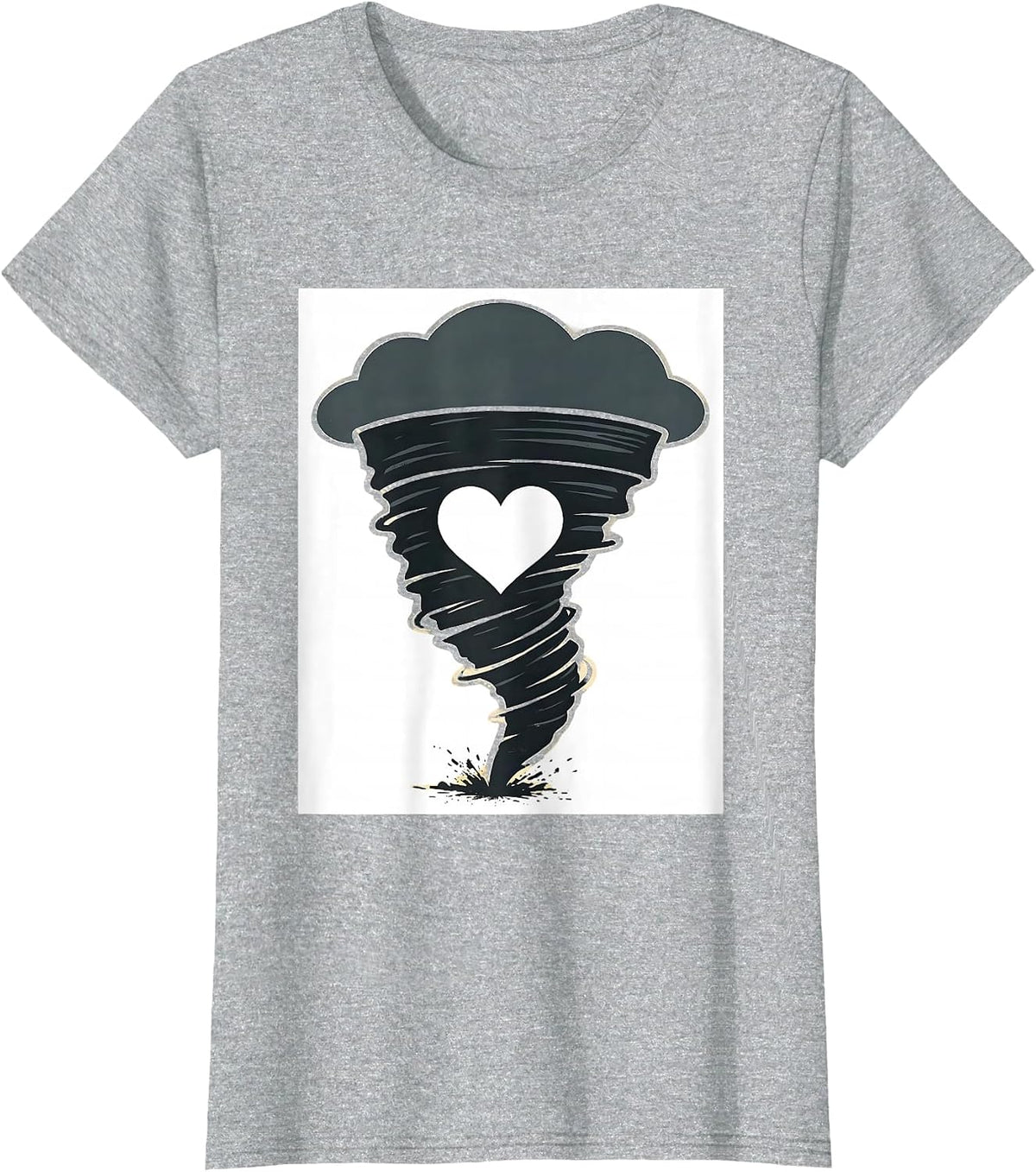 Women's Tornado Funnel Heart Screenprint Storm Chaser Meteorology T-Shirt - Heather Grey