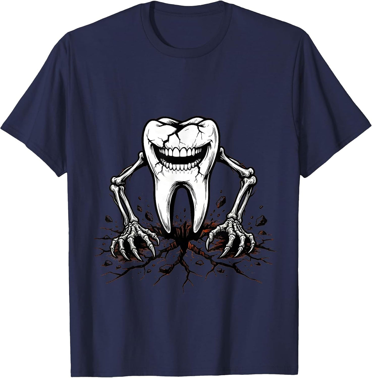 Zombie Tooth Halloween Dental Horror Graphic T-Shirt - Navy Blue