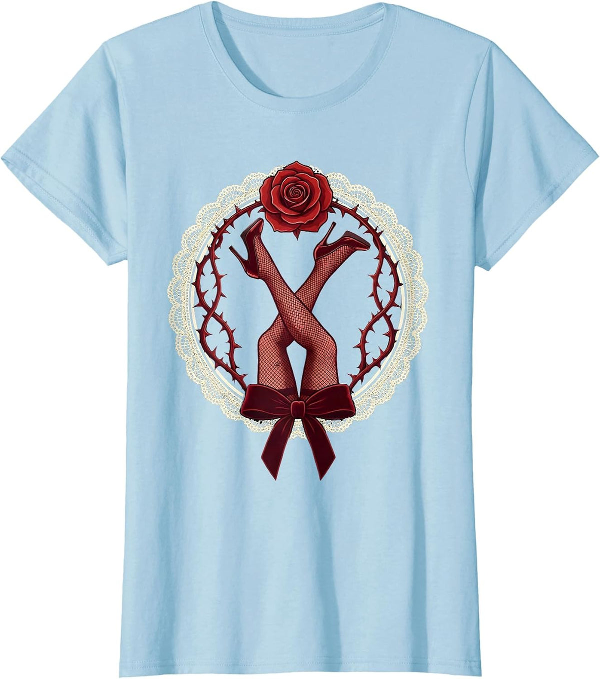 Women's Showgirl Chorus Line Legs Spotlight Dance Art T-Shirt - Baby Blue