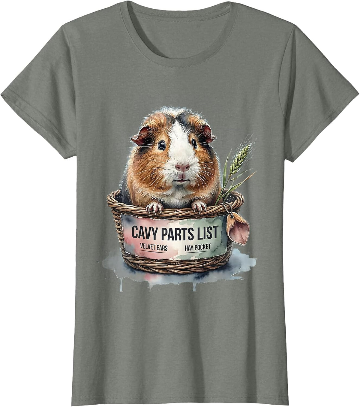 Cavy Parts List: Velvet Ears, Hay Pocket Funny Cavy Lover T-Shirt - Olive Heather