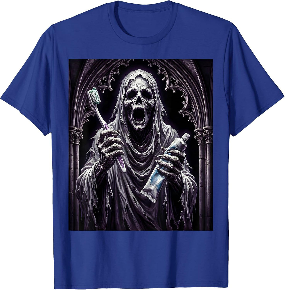 Dental Halloween Ghost Toothbrush Spooky Design T-Shirt - Royal Blue