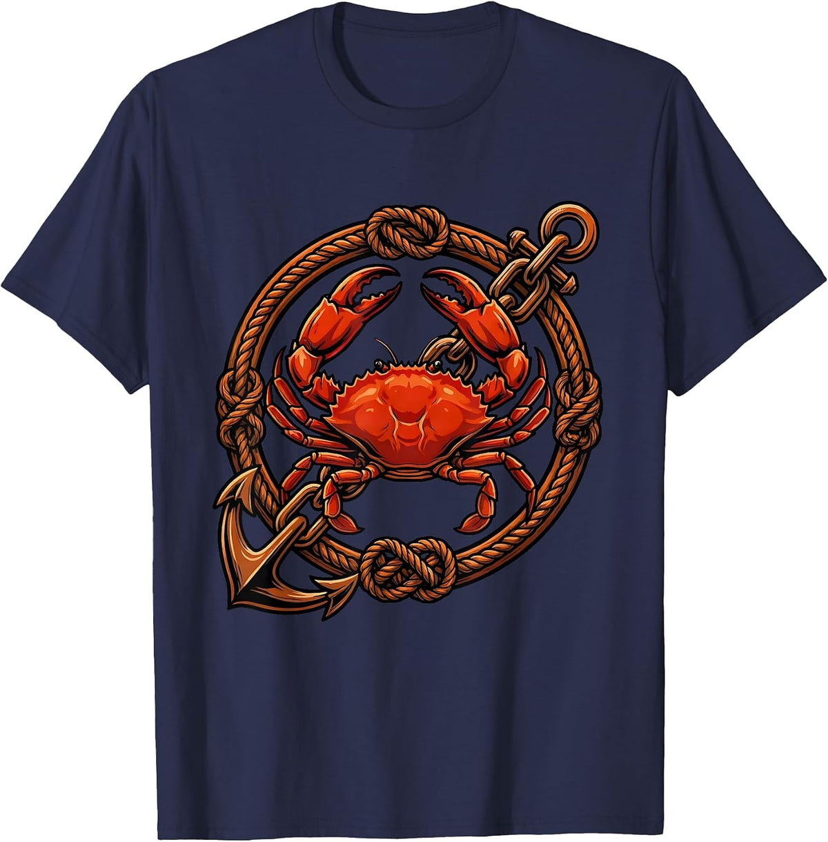 Men's Crab and Rusty Anchor Chain Nautical Graphic T-Shirt - Navy Blue