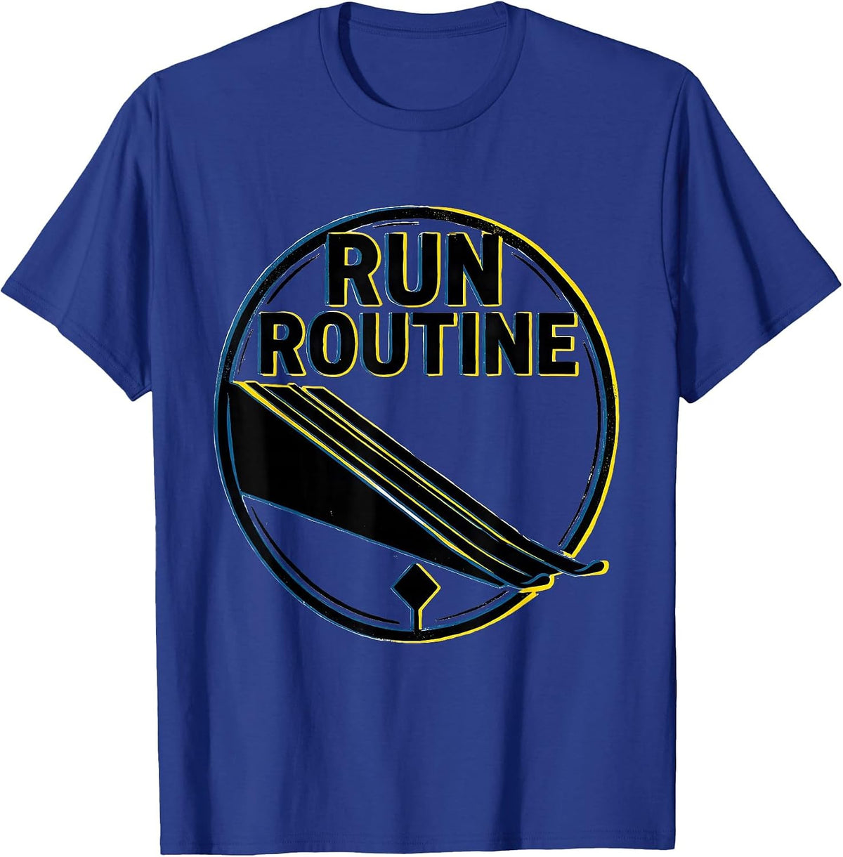 Run Routine Screenprint Poster Ski Dad Skiing Snowboarder T-Shirt - Royal Blue