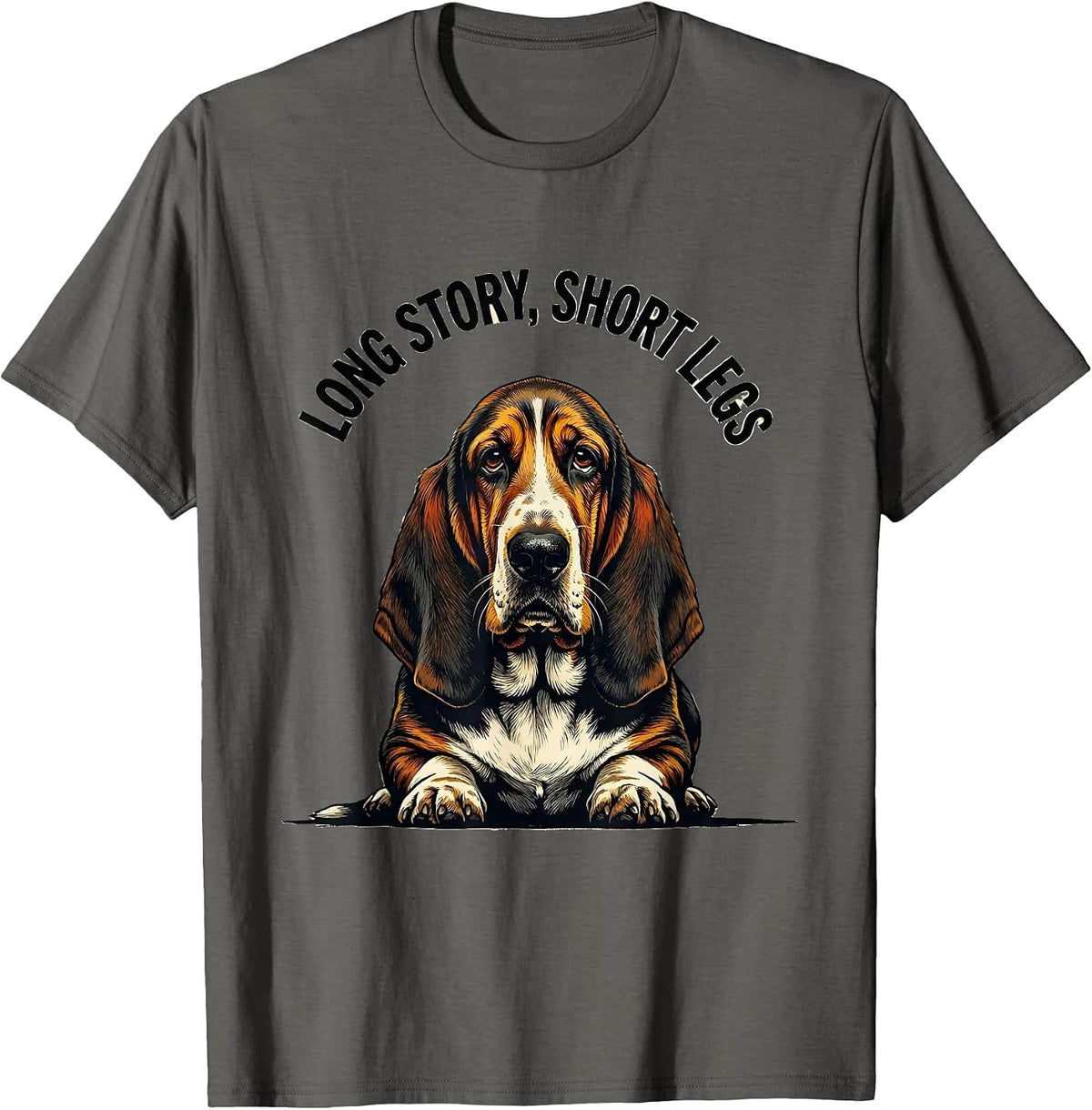 Long Story, Short Legs Funny Basset Hound Dog Owner Humor T-Shirt - Asphalt Grey
