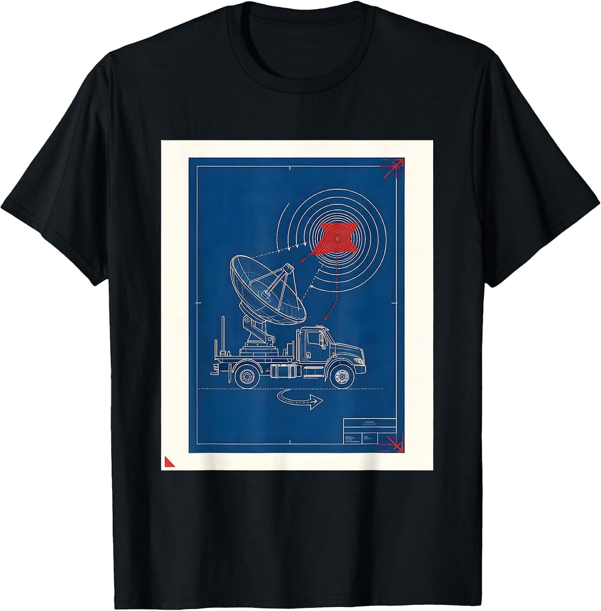 Men's Blueprint Doppler Radar Truck Storm Chaser Meteorology T-Shirt - Black