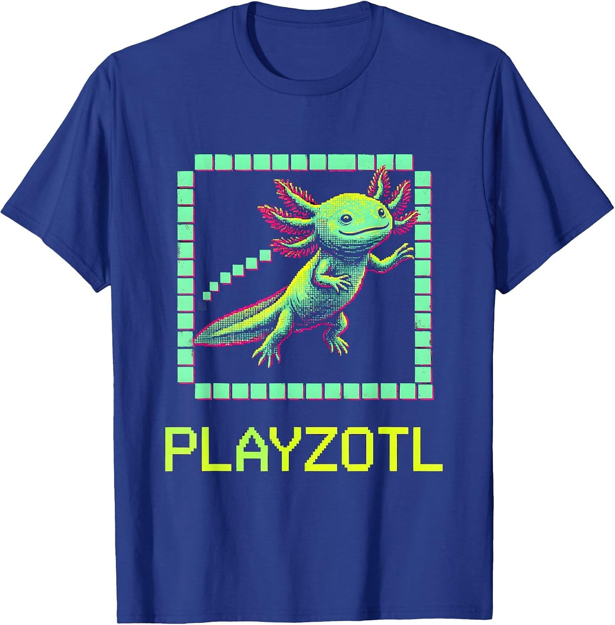 Men's Playzotl Pixel Art Kawaii Axolotl Gamer Kids Gift T-Shirt - Royal Blue